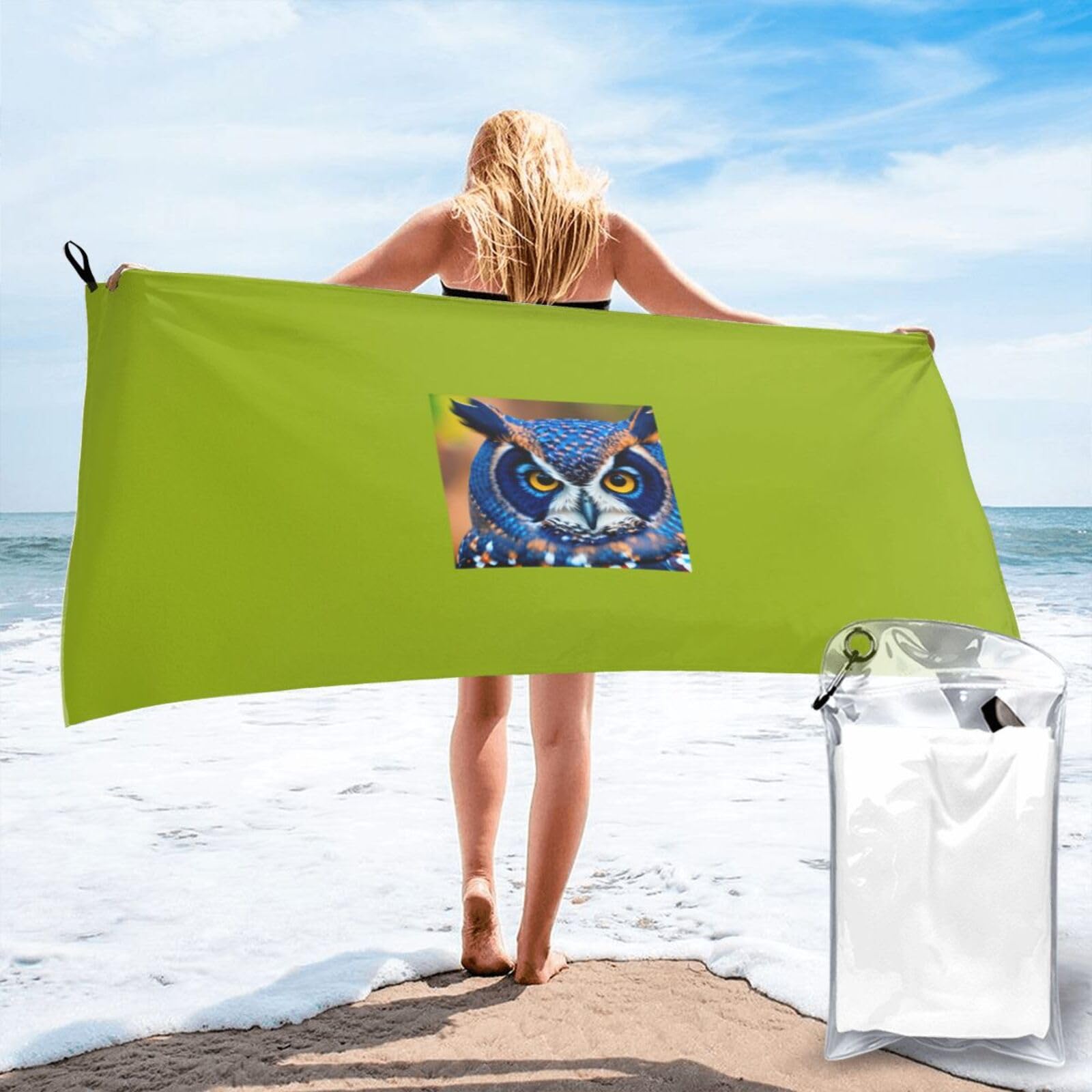 NImongt Blue Owl 1 Print Adult Towel Travel Gym Beach Hiking Yoga Camping Lightweight Quick Dry Versatile