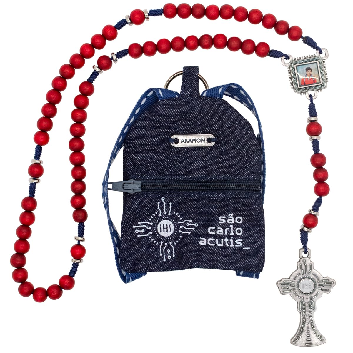 Village Gift Importers Unisex Red Saint Carlo Acutis Rosary With Mini Backpack Keychain Pouch | Patron Saint Of The Internet, Medium