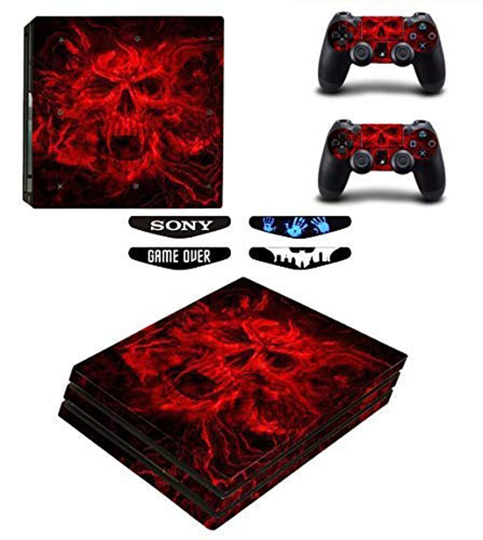 Elton Red Skull Logo 3M Skin Sticker Cover for PS4 Pro Console and Controllers + 4 Led bar Decal [video game]-picture-23