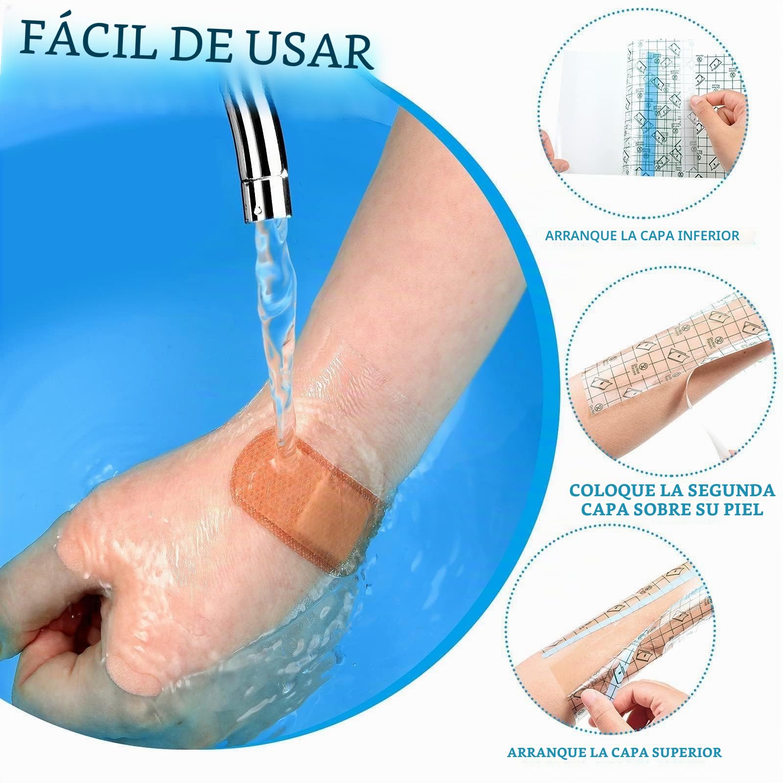 Vendaje Adhesivo Elástico Impermeable, Cubierta De Ducha Con Catéter De Diálisis Pd, Protectores Heridas For Accesorios Del Puerto De Diálisis Peritoneal(50pcs 20 x 20cm)