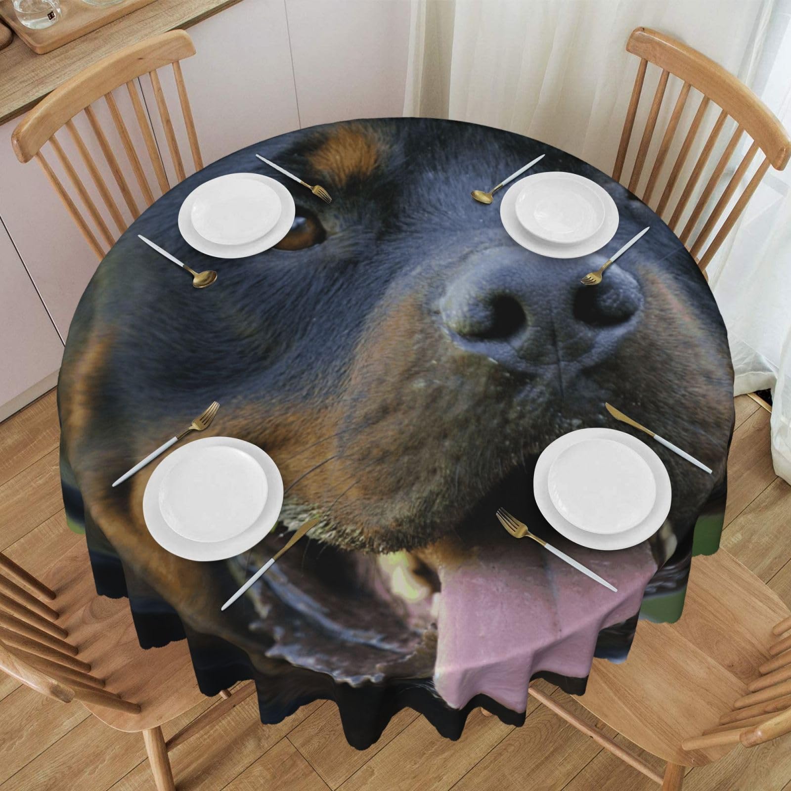 DCEHGEW 60 In Round Tablecloth with Lace, rottweiler wallpaper Printed Oilproof & Washable Fabric Picnic Table Cloth Table Covers