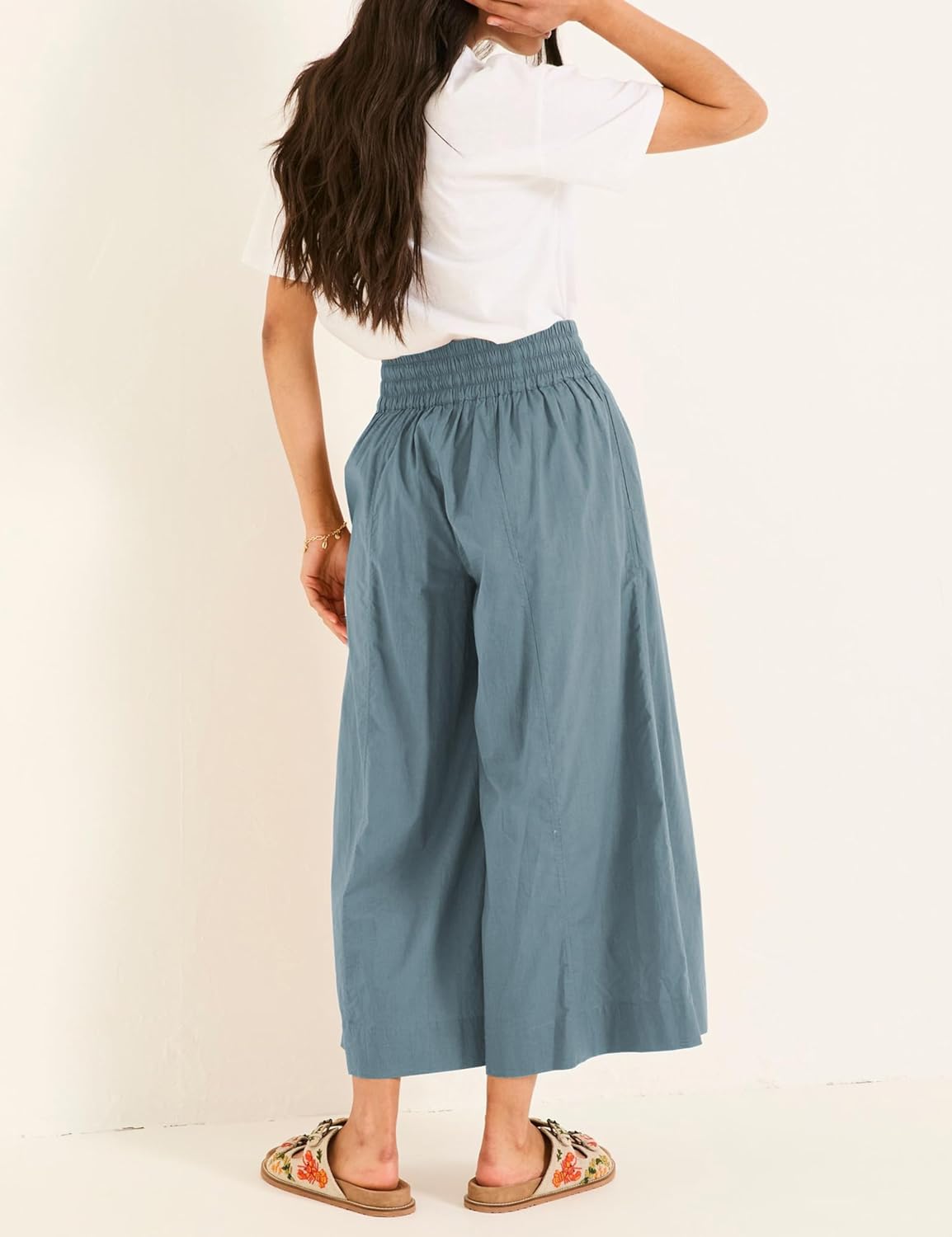 Yeokou Women Casual Wide Leg Pants Summer Cotton High Rise Elastic Waist Cropped Capris Trousers with Pockets - Image 2