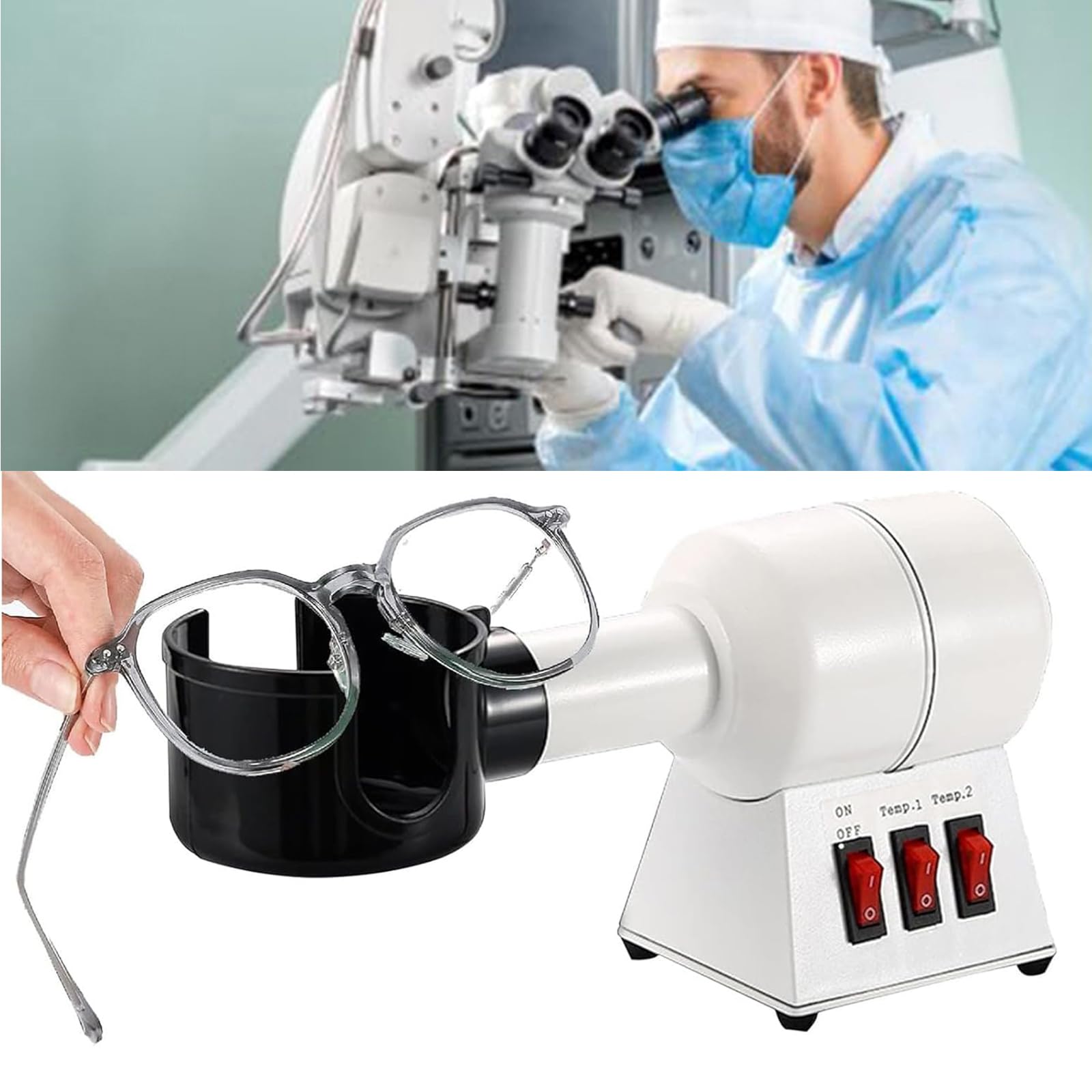 SICWEDIM Eyeglasses Frame Warmer, Optical Frame Heater, 70-130°C Adjustable Temperature, Speed ??+ Knob Adjustment, for Optical Store, Shops