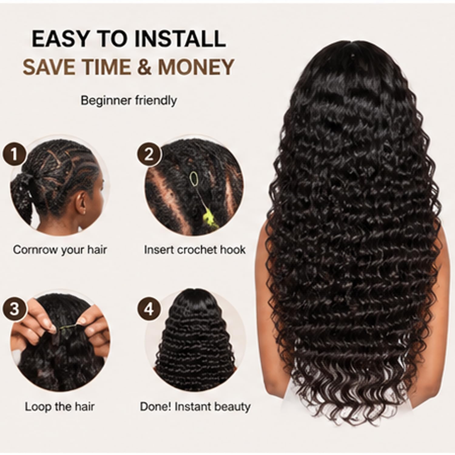 Human Crochet Hair for Black Women YINGRUN Deep Wave Feather Crochet Human Hair Natural Look Protective Style for Vacations & Daily Wear (1B, 20 Inch-50 Gram, Deep Wave)