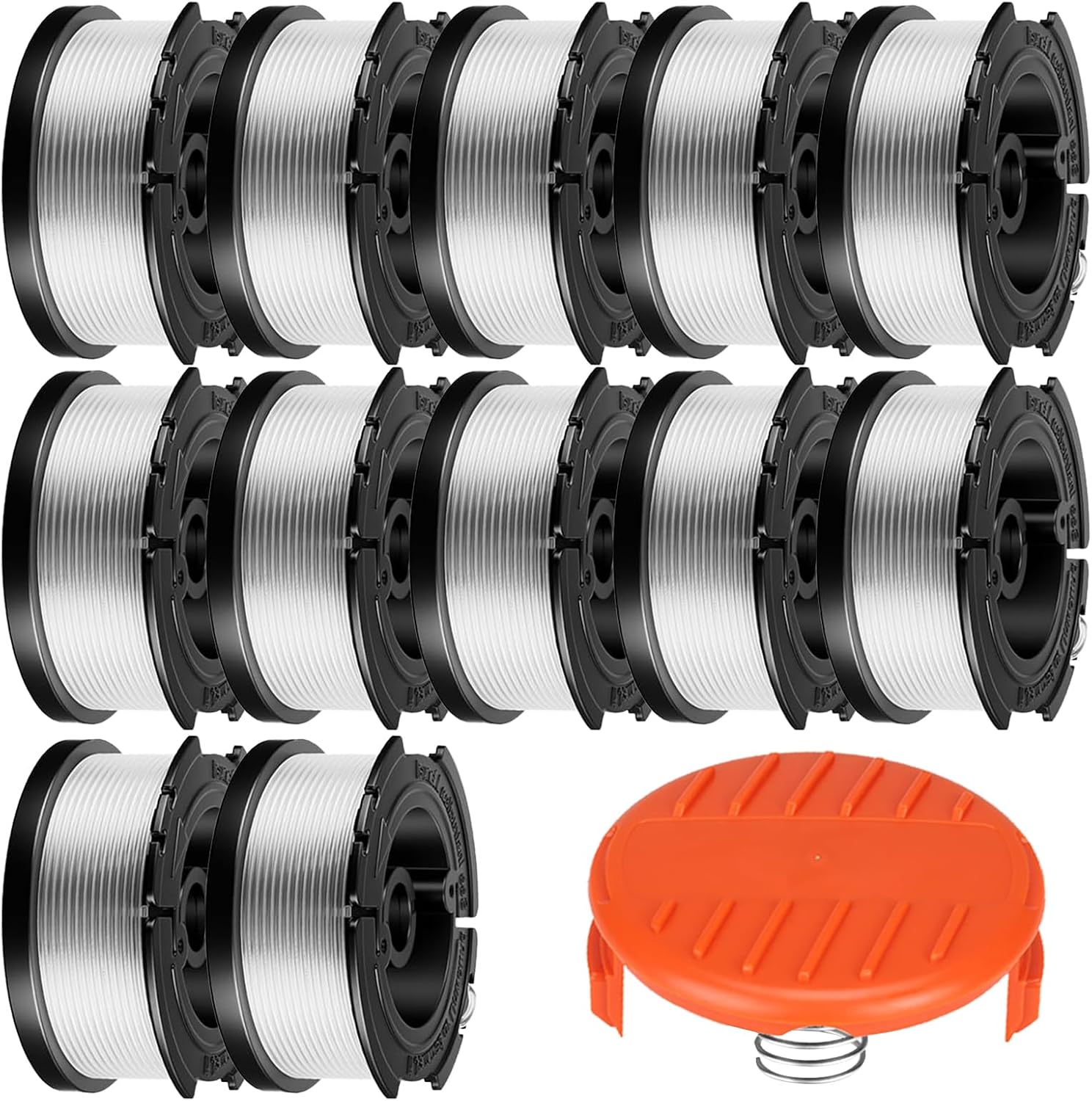 AF-100 AF100 String Trimmer Replacement Spool Compatible with Black + Decker GH900 GD600 GH610 Autofeed Weed Eater,Spool Line 30 ft /0.065'' 14-Pack (12-Spool + 1 Cap+1 Spring)