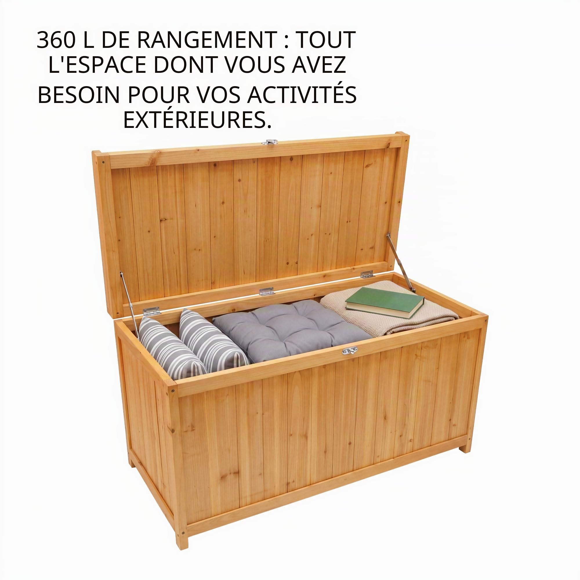 FRANKYSTAR Cubo - Coffre de rangement extérieur 113 x 60 x 53 cm en bois d'acacia avec fermeture à cadenas