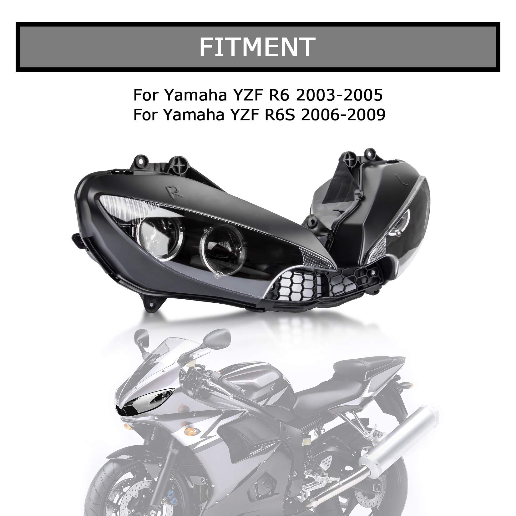 PSLER Motorrad Scheinwerfer Abdeckung, Frontscheinwerfer Lampenschirm Scheinwerfer Schutzfolie für YZF R6 2003 2004 2005 und für R6S 2006 2007 2008 2009