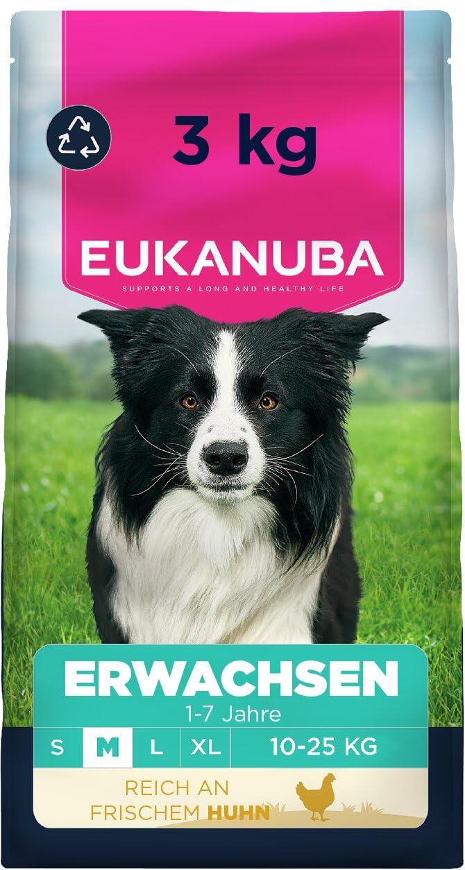 Eukanuba Hundefutter Trocken mit frischem Huhn für mittelgroße Rassen – Premium Trockenfutter für ausgewachsene Hunde
