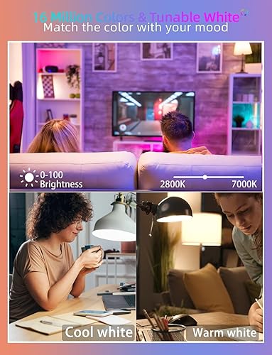 Miniatura 2 de YIZCO Bombillas LED RGB de 9 W que cambian de color con luz diurna Bluetooth blanca (paquete de 2)