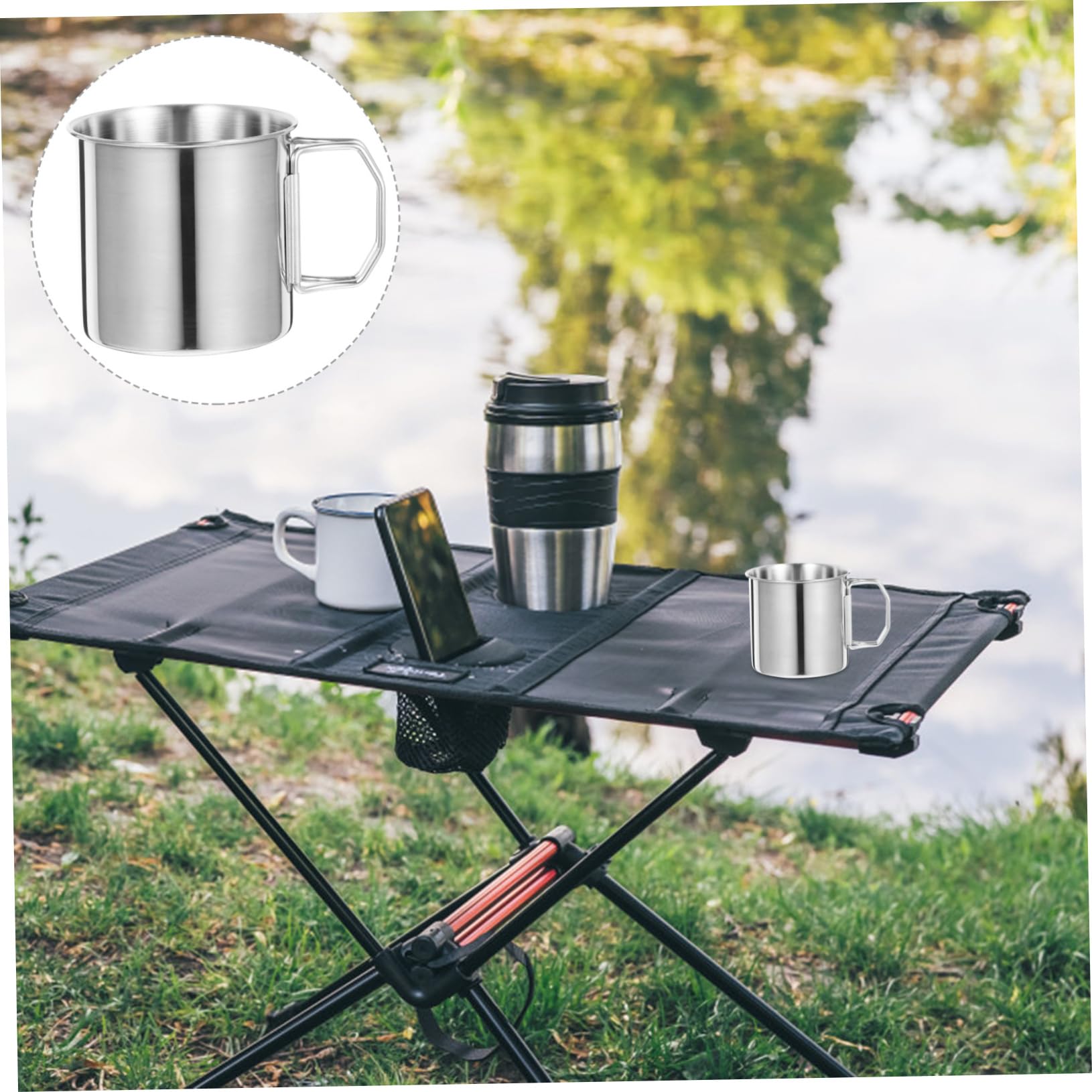 KICHOUSE Portable Camping Cup with Handle Stainless Steel Collapsible Water Mug for Outdoor