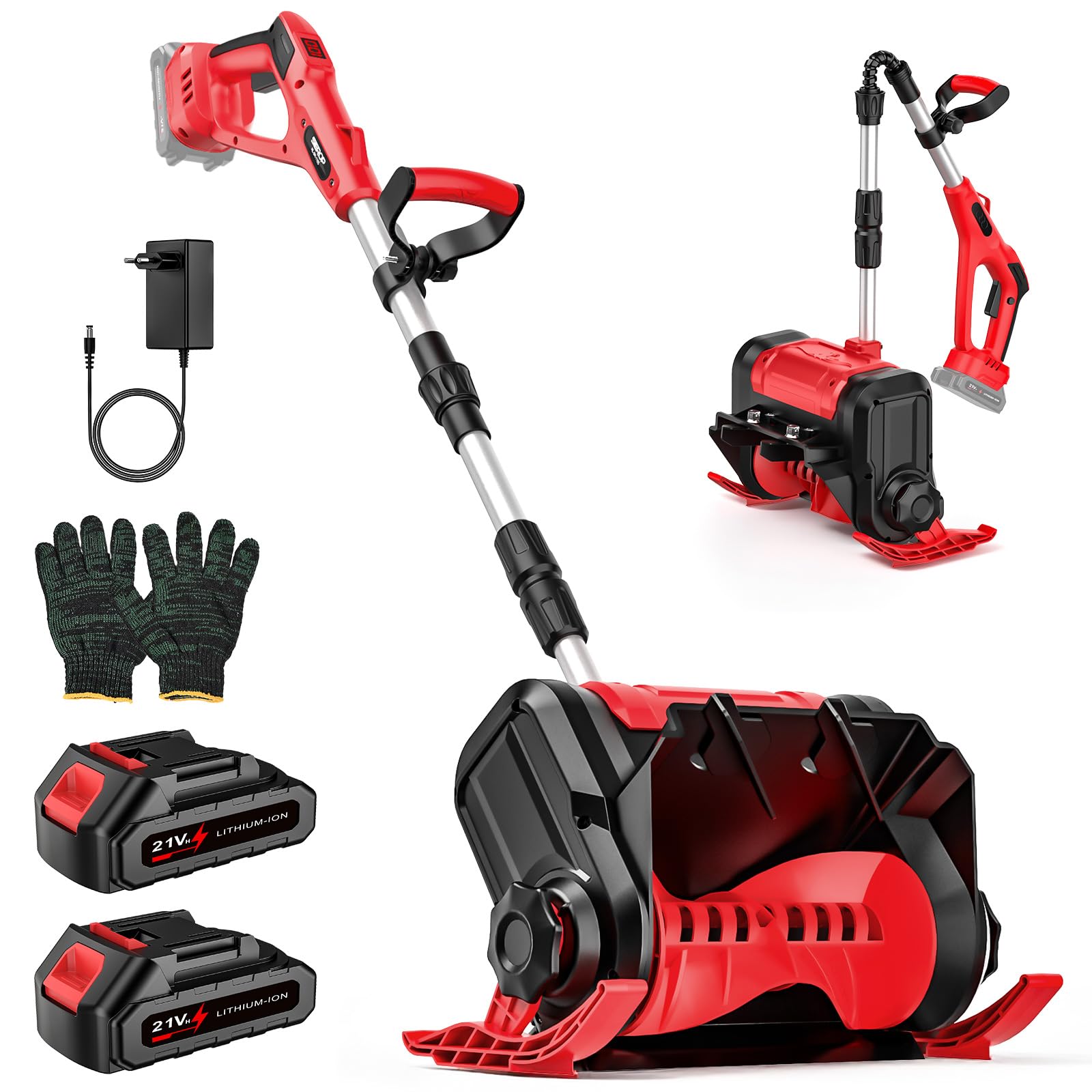 Akku Schneefräse 21V, Handgeführte Schneefräse Mit Zwei Batterien, Bürstenloser Motor, Digitaler Leistungsanzeige, Schlittendesign, Wurfweite 8M, Reinigungsbreite 30CM, kehrmaschine Akku für Gehwege