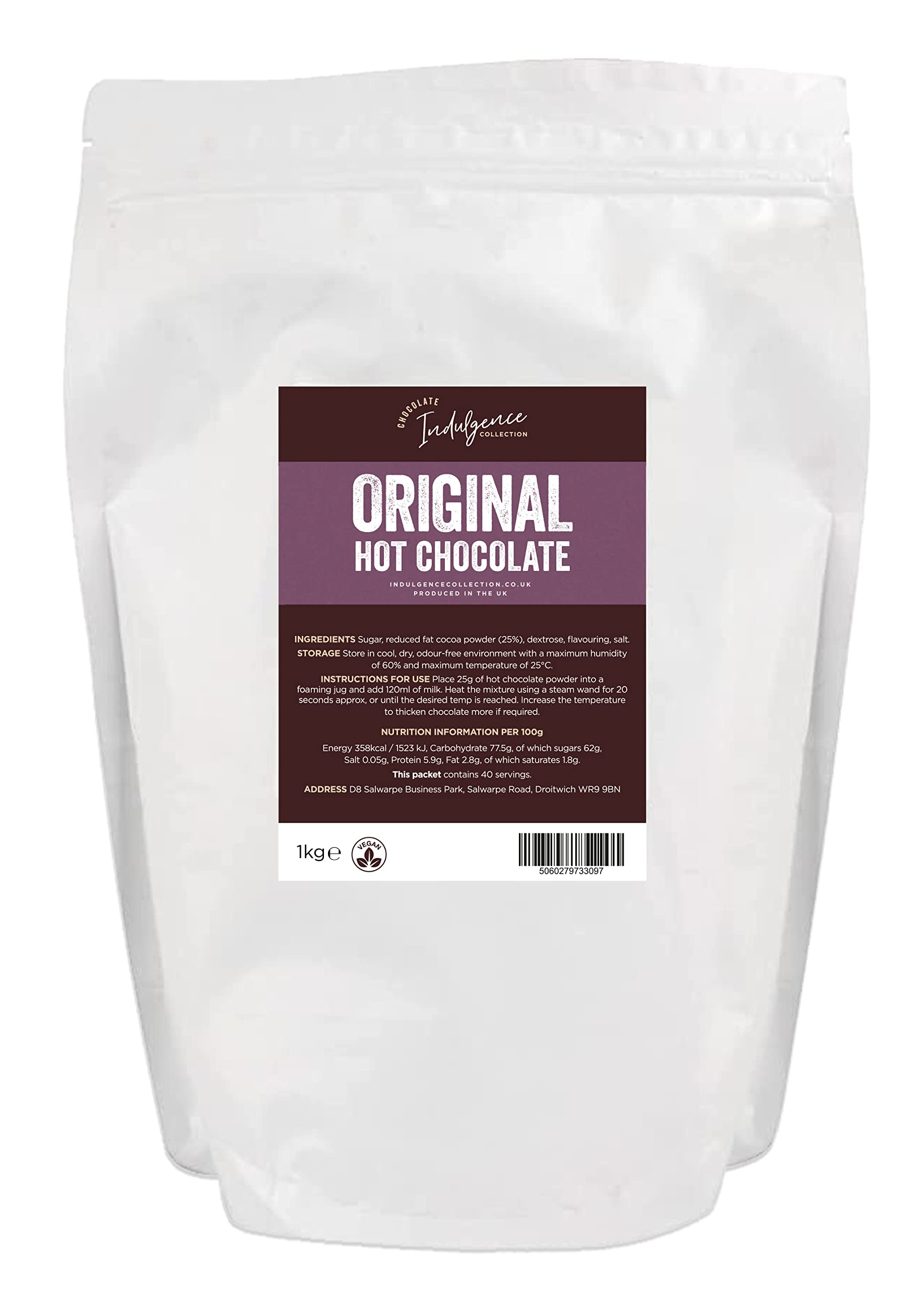 Indulgence Collection Original Hot Chocolate 1kg - Premium, Sustainable Cocoa Powder - Quick and Convenient Vegan Choco Drink - Rich and Velvety Drinking Chocolates, Perfect for Any Occasion