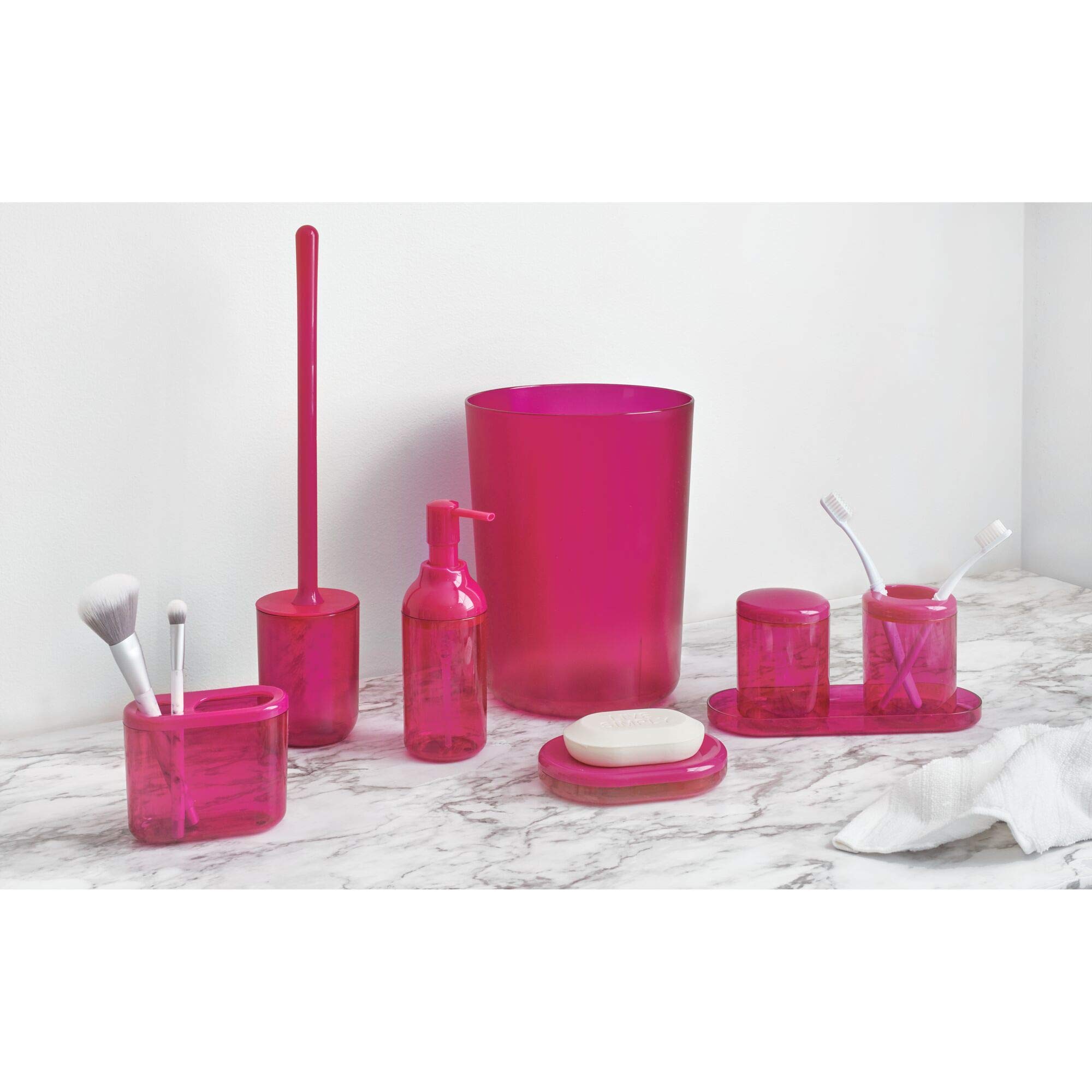 iDesign Round Plastic Trash Can for Bath, Bedroom, Office - The Finn Collection – 7.64" x 10", Magenta: Magenta 7.64" x 10" Pack of 1