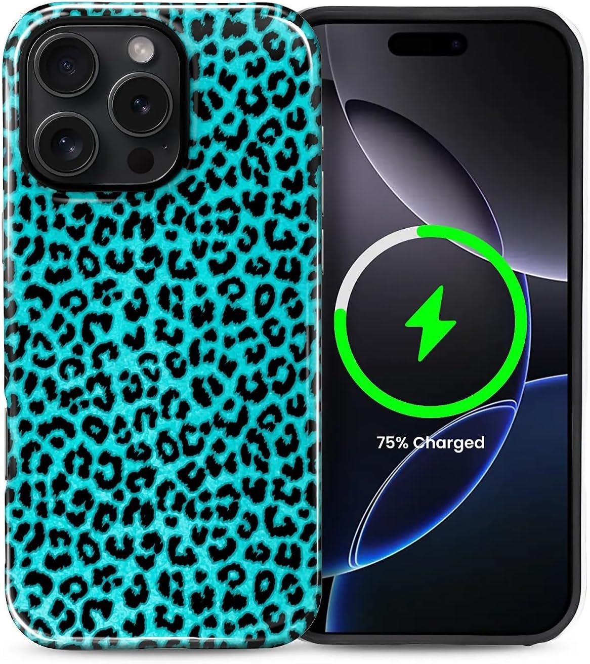 Magnetic for iPhone 16 Pro Case,[Compatible with Magsafe] Dual Layer Protective Heavy Duty Shockproof Rugged Drop Protection Bumper Hybrid Case - Blue Leopard Print Pattern