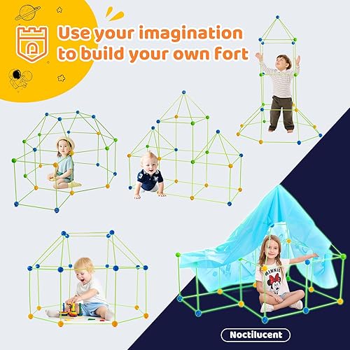 Miniatura 4 de Kit de construcción de fortalezas para niños que brillan en la oscuridad - Fortalezas del cielo estrellado - 100 piezas - Juguetes para niños y