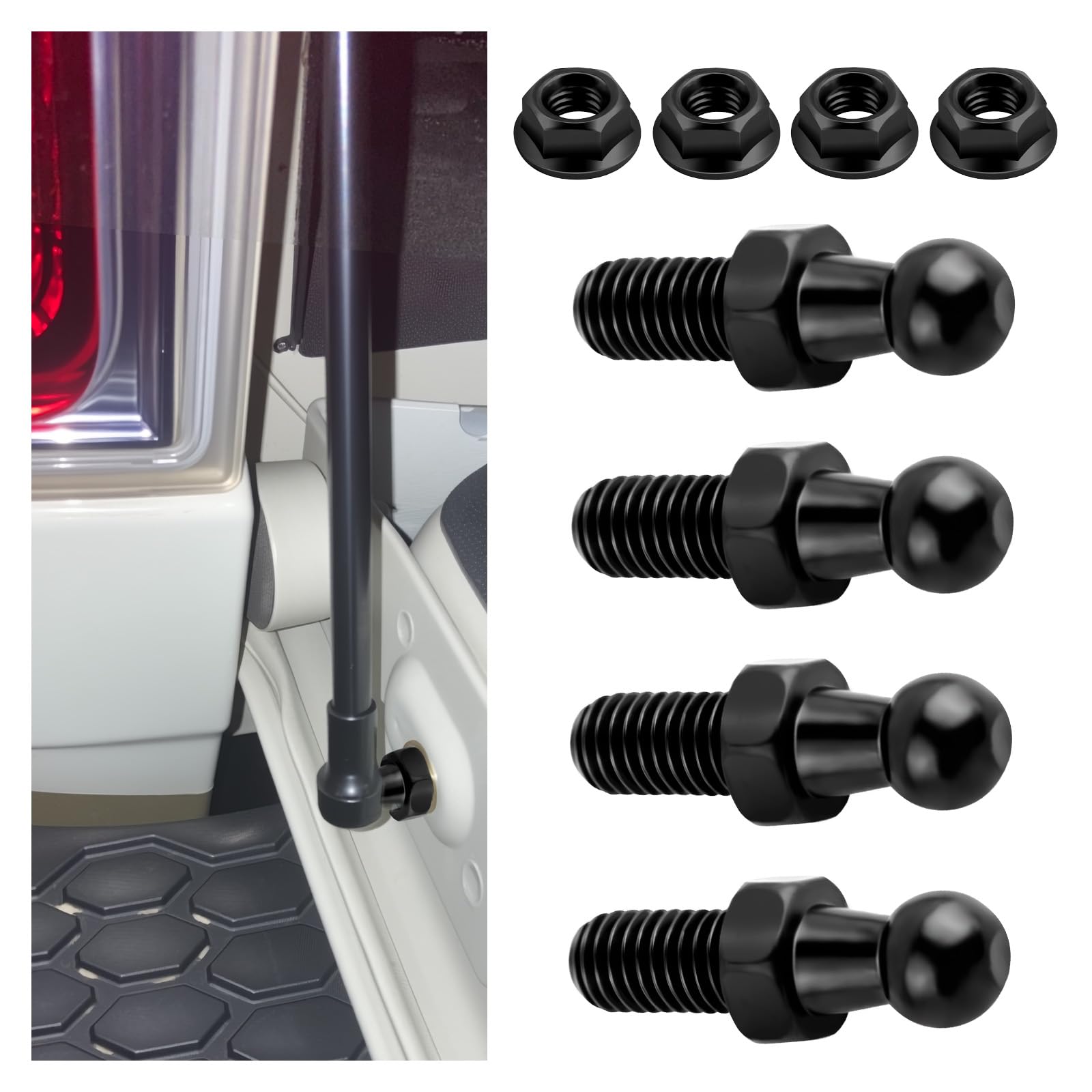 4PCS 10mm Ball Stud Kit Includes Nuts,5/16-18 Thread x 3/5" Long Shank Ball Stud for Car Gas Strut,Professional Lift Support Strut/Gas Spring Struts Balls Studs Car Accessories-picture-25