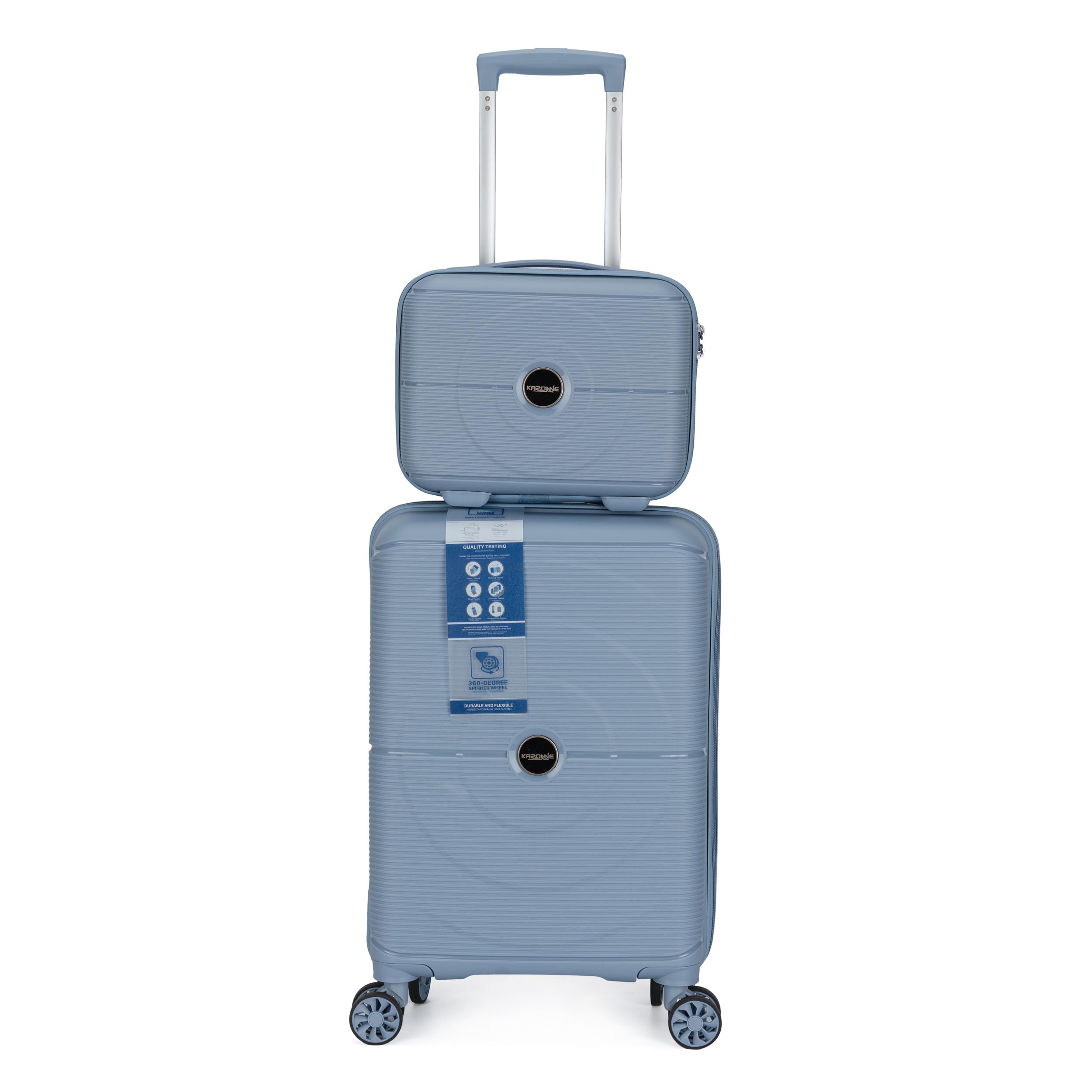 IMUU2Pcs Travel Laguage Bags PP Plastic Expandable TSA Lock Medium Check-in Luggage Bag, 4 Wheels Zipper Style Circle Design 360 Degree Rotation Large Sized Trolley Bag (Sky Blue)