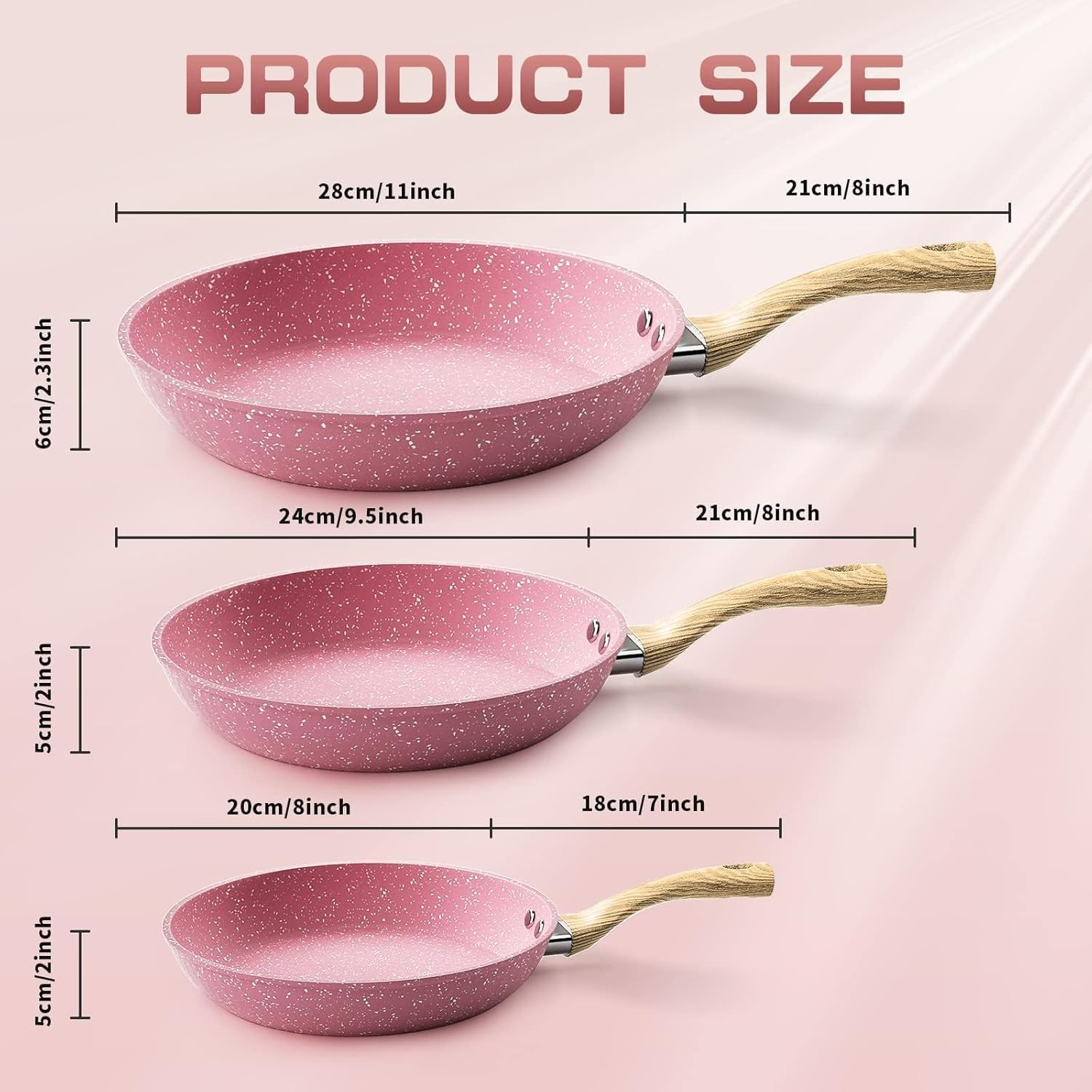 Innerwell Sartén antiadherente 24 cm, Sartenes induccion, Granito revestimiento antiadherentes Profesional, Ceramica Sartén Tortillas, sin PFOA, sin toxicos, apta Horno, Lavavajillas, Rosa — view 67