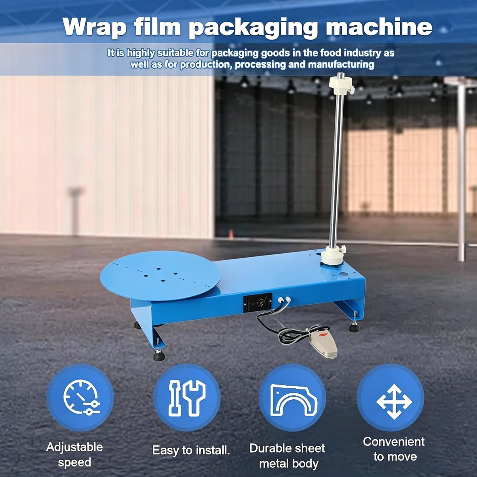 Macchina Avvolgitrice Elettrica da Banco con Film Estensibile, Dispenser di Film Estensibile con Piatto Girevole da 30 Cm, Macchina Avvolgitrice E Reggiatrice Industriale per Impieghi Gravosi