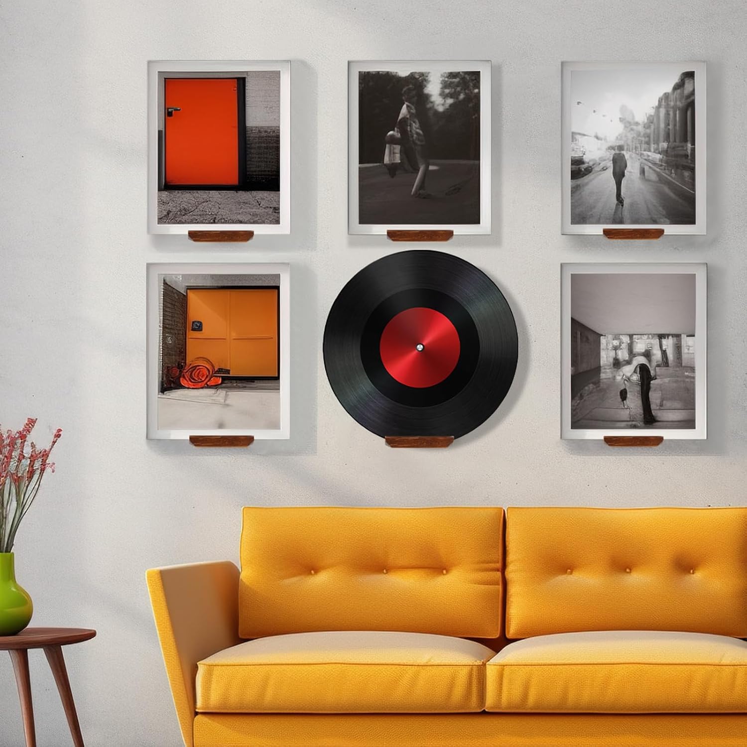 Pinkunn 12 PCS Vinyl Record Shelf Wall Mount Vinyl Record Display Shelves Set Wall Album Display Holder for Album CD Book Art Storage Vintage Home Decor Hanging Storage Gift for Music Lovers(Walnut)