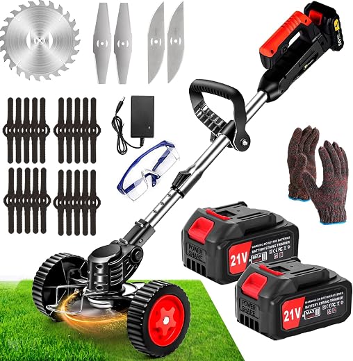 ZJS Rasentrimmer Mit Akku Leichter Freischneider 4.0Ah Batterie 33~47in Elektrischer Rasentrimmer Teleskop-stiel Zum Trimmer Garten Motorsense Akku/Elektro Enthalten 3 Arten Von…