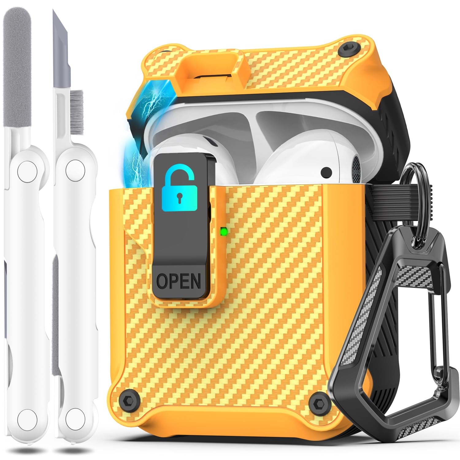 R-fun Compatible with AirPods 2nd Generation 2019,1st Gen 2016 Charging Case Cover, Full Drop Protection Auto Pop-Up Lid Compatible with Airpods Case