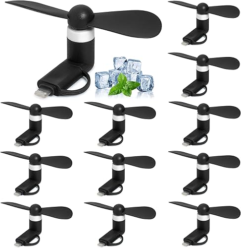 Mini ventilador de 12 unidades, mini ventilador 2 en 1 para teléfono celular compatible con iPhone, iPad, teléfono inteligente Android, tableta