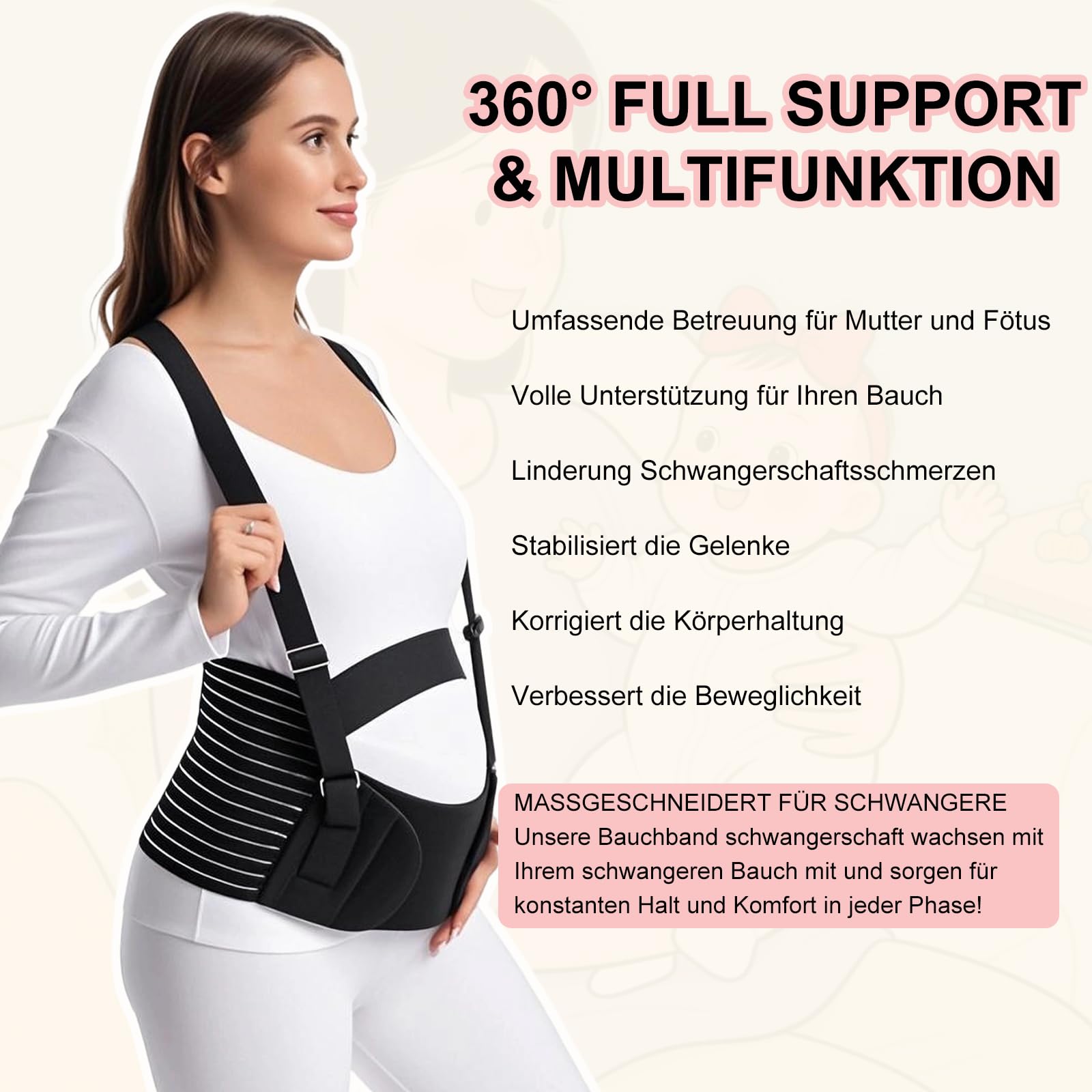 5 in 1 Bauchgurt Schwangerschaft Bauchband Schwangerschaft mit Verstellbaren Trägern Schwangerschaftsgürtel Schwangerschaftsgurt Auto Umstandsmode Belly Band Pregnancy für Stützt Taille & Bauch