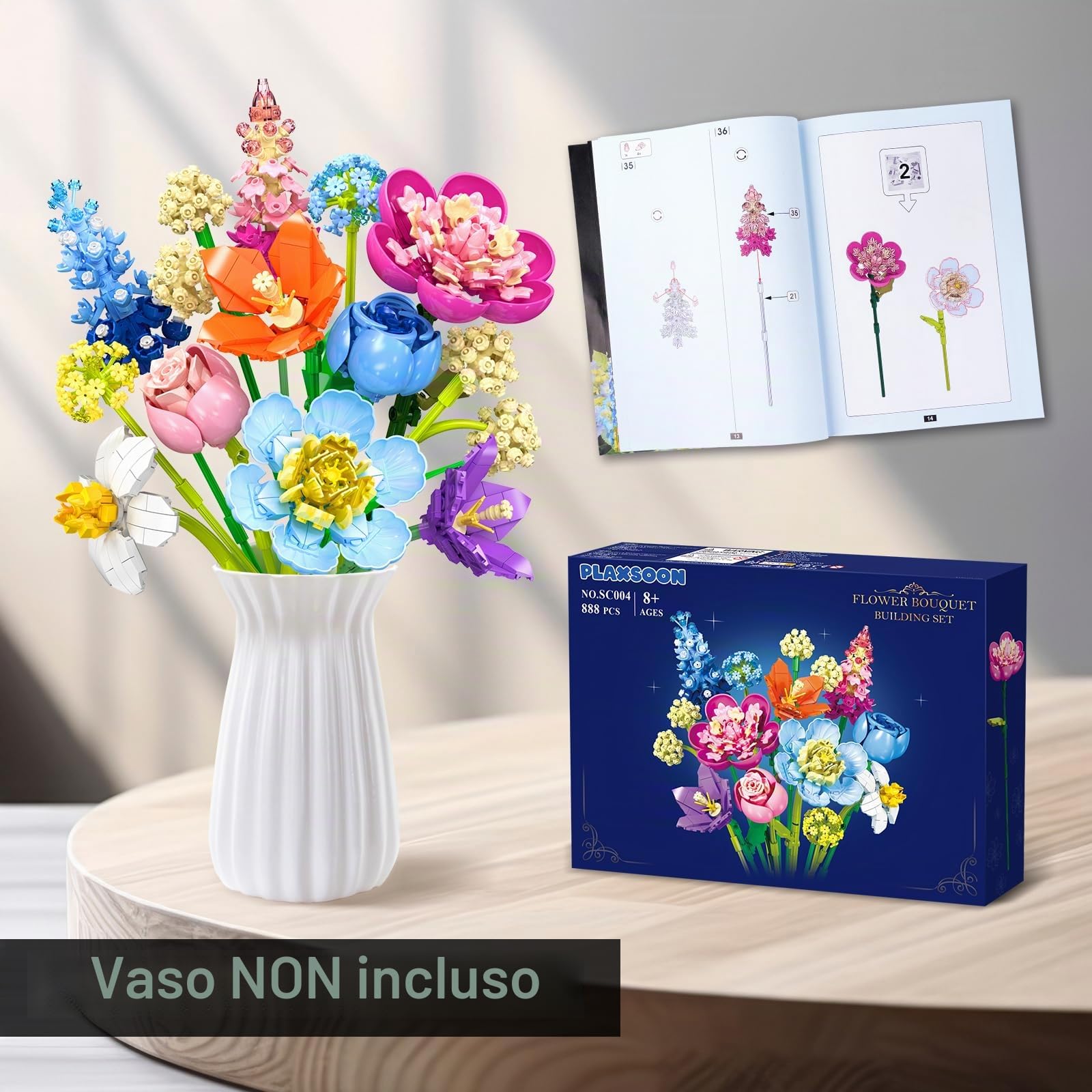 PLAXSOON 888 pezzi della collezione botanica di rose per la decorazione della casa, kit per la costruzione di fiori, regalo di San Valentino, festa