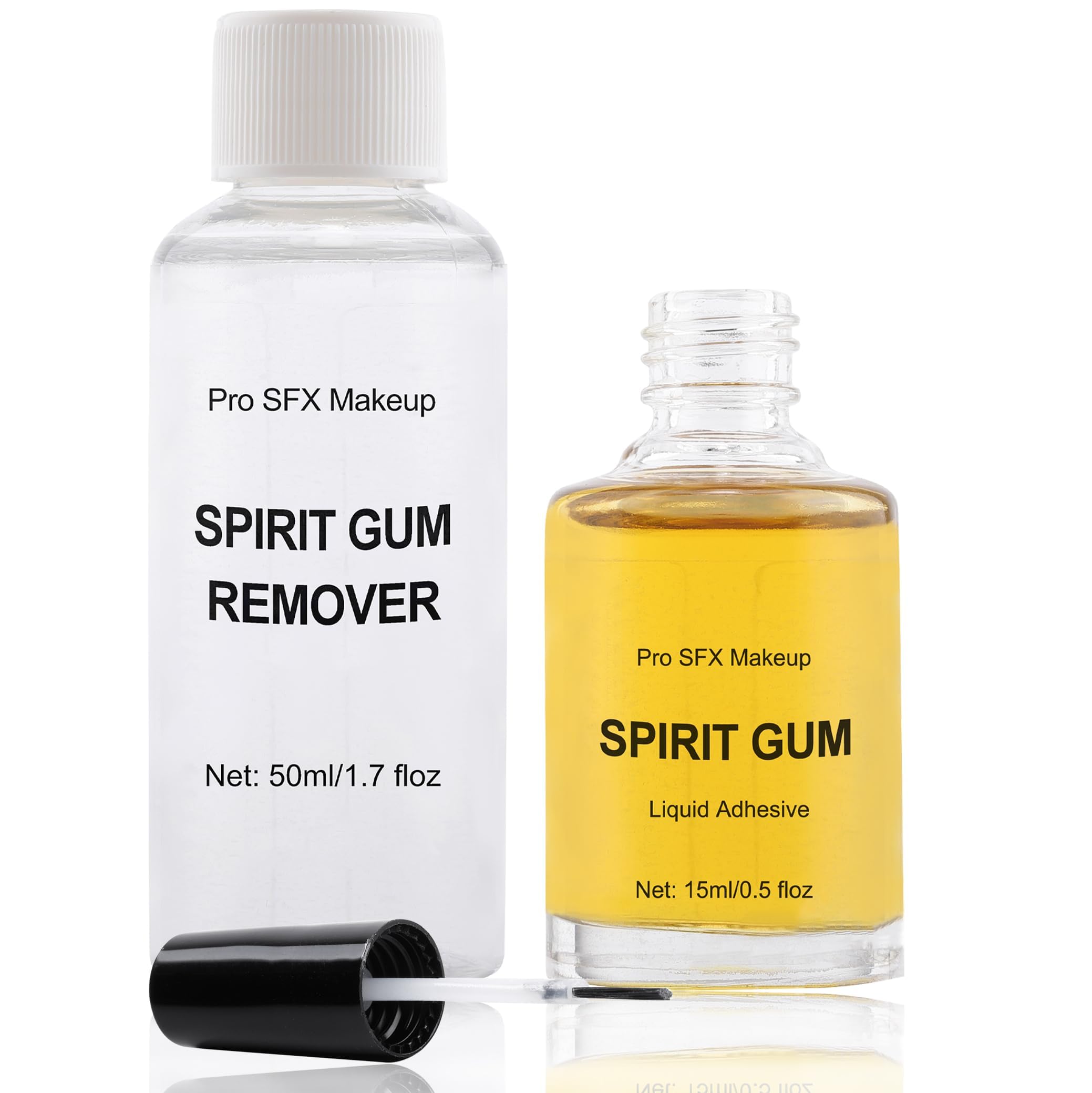 CCbeauty 15ml Spirit Gum Adhesive And 50ml Remover SFX Makeup Kit, Professional Bald Cap Glue For Costume, Special Effects Body Skin Wig Prosthetics Glue For Halloween Cosplay Stage Theatre Makeup