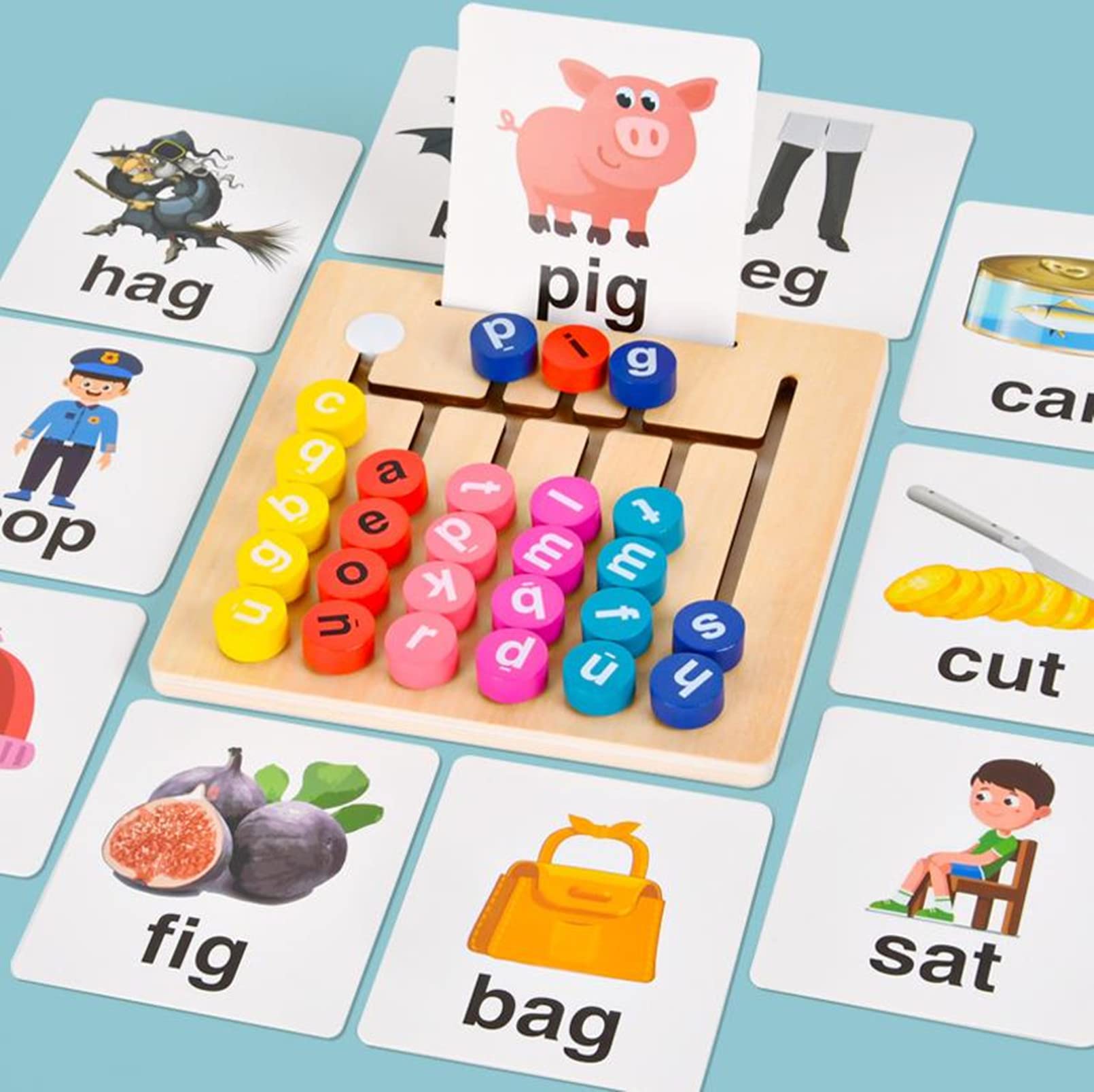 AM ANNA Sight Word Games, Montessori Letter Puzzle Building Blocks CVC Flash Cards Kindergarten Homeschool, ABC Learning Education Toddlers Wooden Toys, Birthday Easter Xmas Gifts for Kids