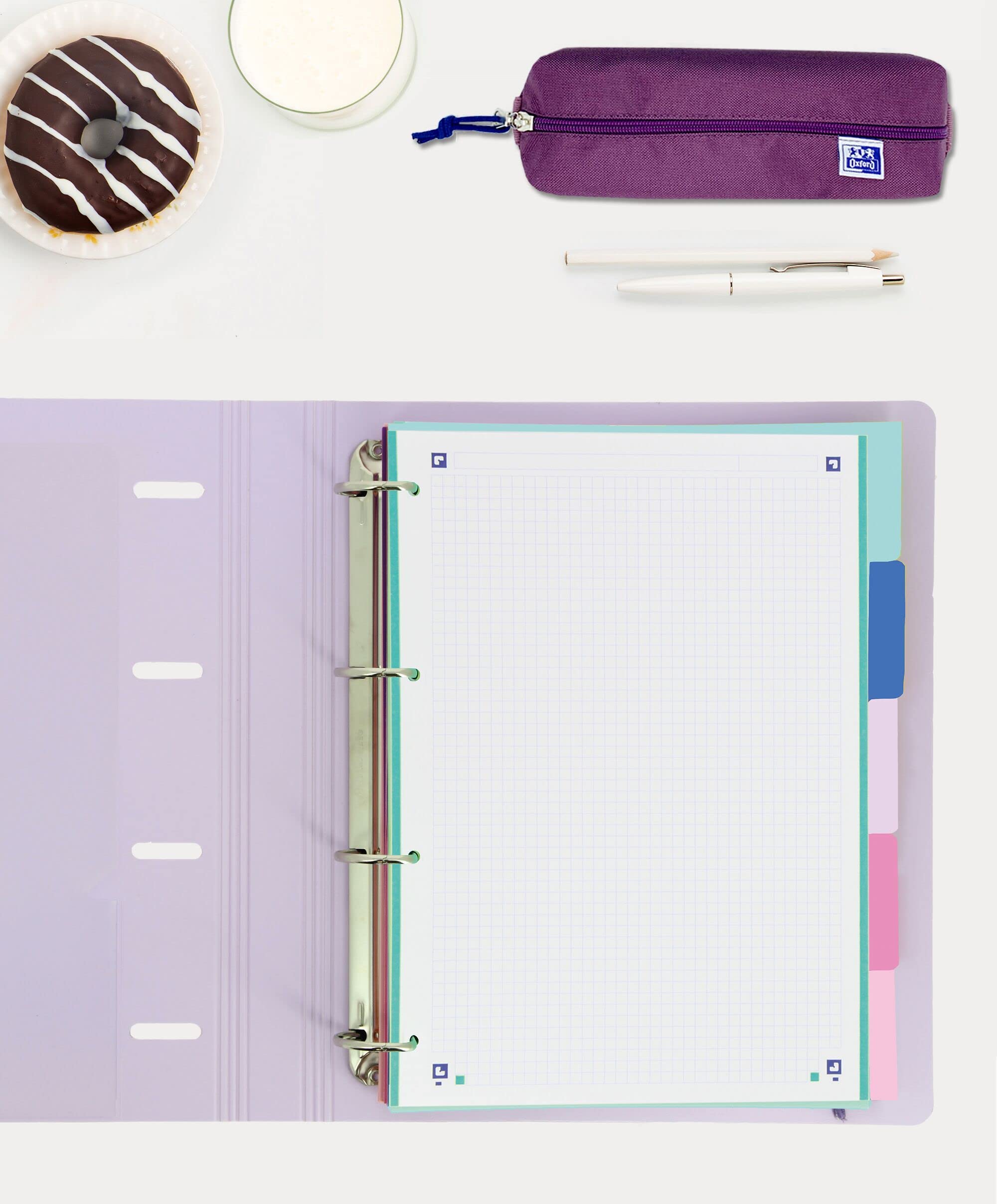 Oxford Strongline 4 Ring A4 Opaque Plastic Lever Arch File 5 Positions 4 Drill 5 Pastel Colours - Image 3