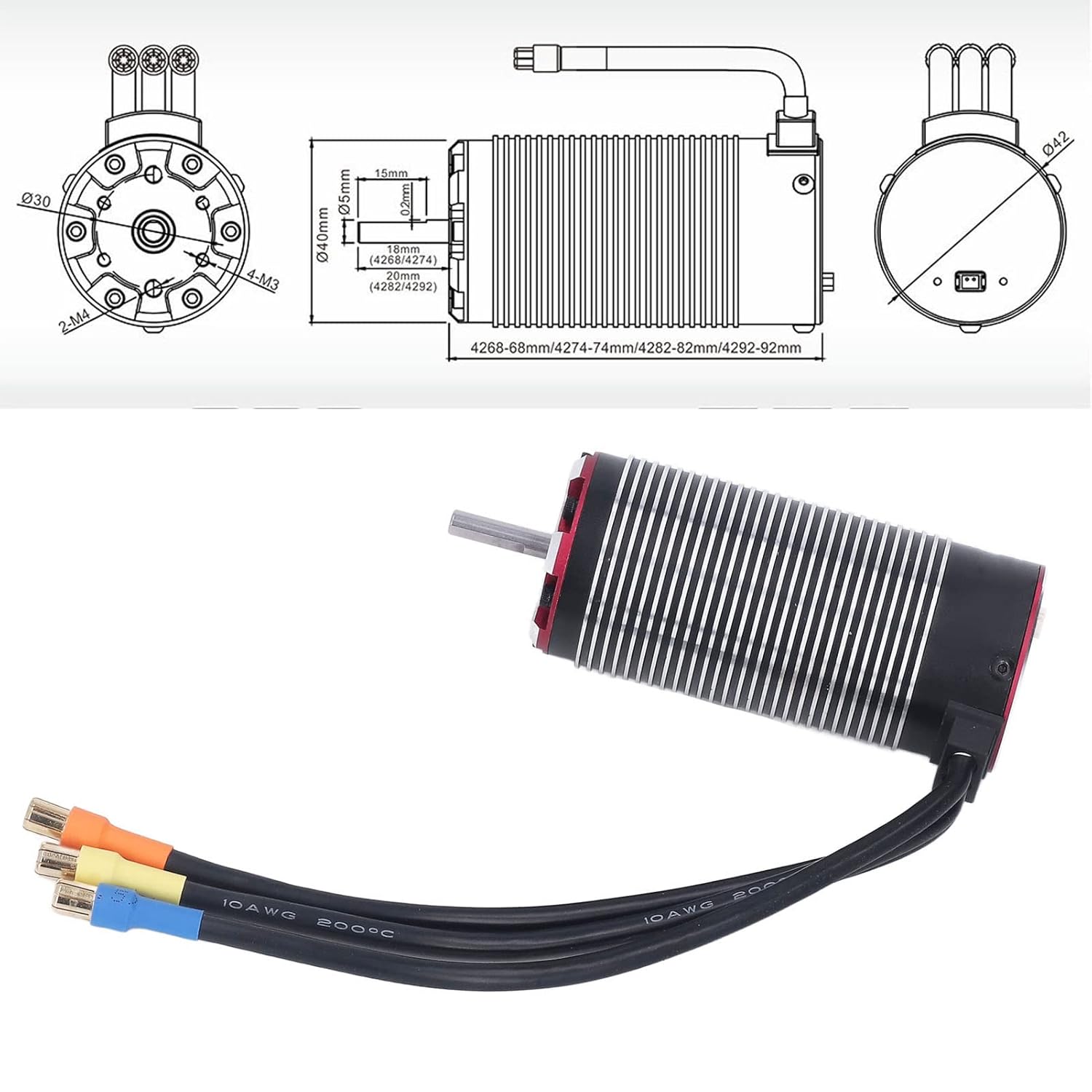 4282 1780KV V2 RC Sensorless Brushless Motor 4 Poles Rotor Replacement RC Car Motor with Temperature Control Port