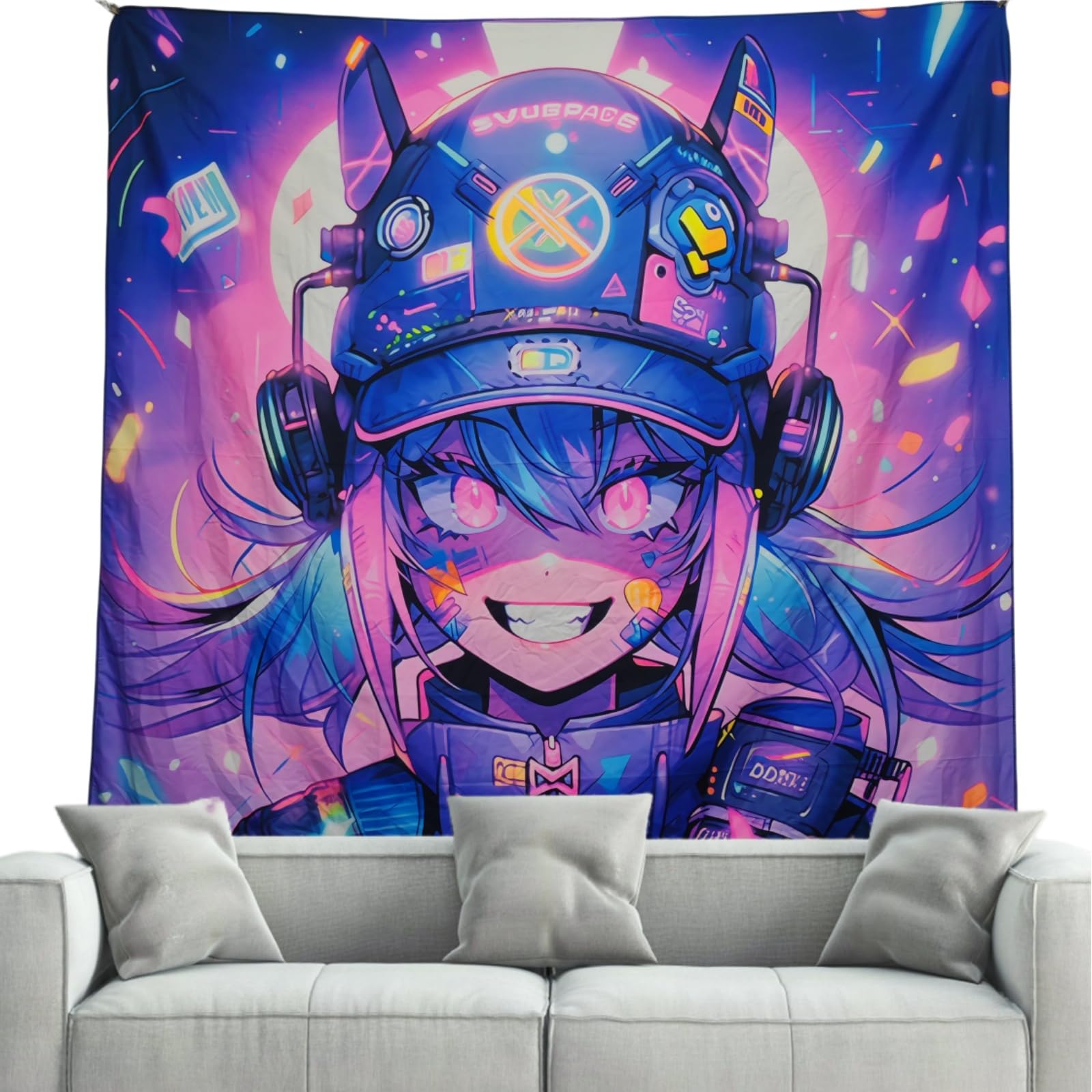 HOUHUANG Dipinti da appendere, arazzi, murales e dipinti decorativi, anime fluorescenti, cartoni animati, materiale in poliestere (150cmx 150cm) per famiglie, bar e feste all'aperto (24803)