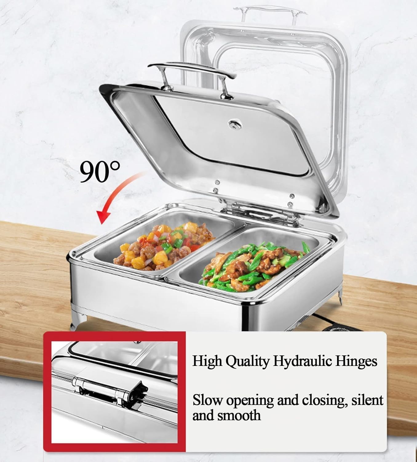 Juego de platos para bufé, servicio profesional con tapa de vidrio y sartén de acero inoxidable, calentador eléctrico para fiestas, bodas, banquetes