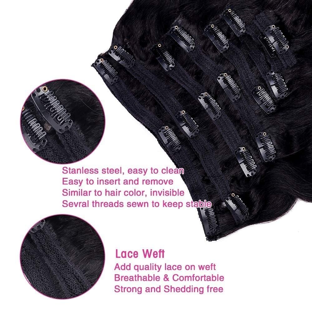 Przedłużanie włosów Doczepy z klipsem typu Body Wave Naturalny kolor czarny Pełna głowa Brazylijskie włosy remy 8 szt. 18 klipsami 120 gramów(16inches)