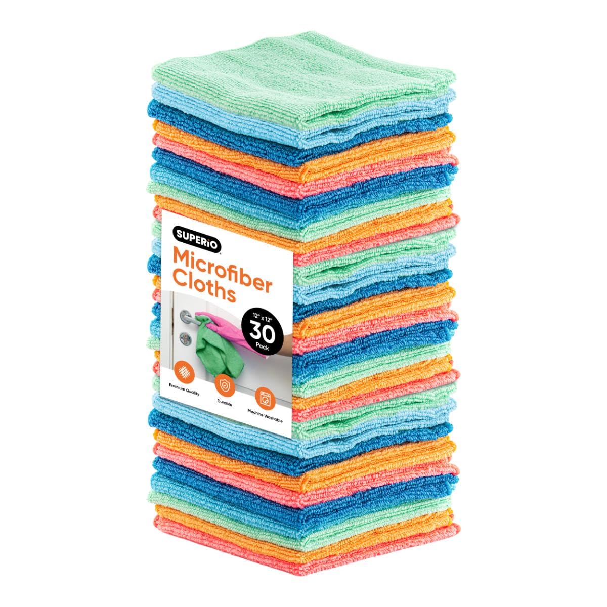 Superio Microfiber Cleaning Cloths Color-Coded for Easy Organization, Ultra-Soft, Durable, Multi-Purpose Cloths for Bathroom, Kitchen, Windows, Furniture, Electronics (Multi), 18 Pack