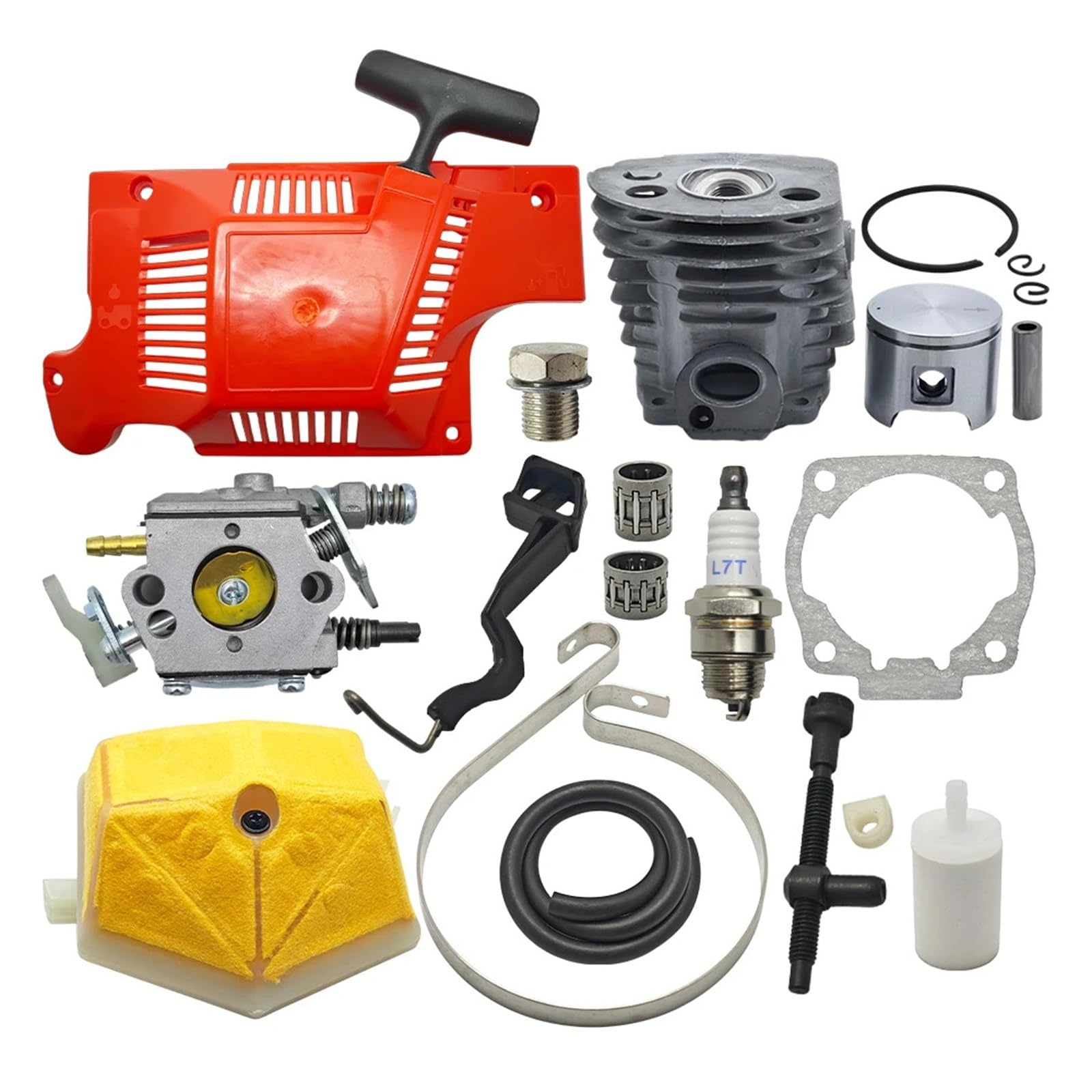 Compatible con carburador Husqvarna 55 51, filtro de aire, ajustador de banda de freno de cadena, pieza de repuesto for motosierra, kit de arranque de pistón de cilindro de 46 mm.