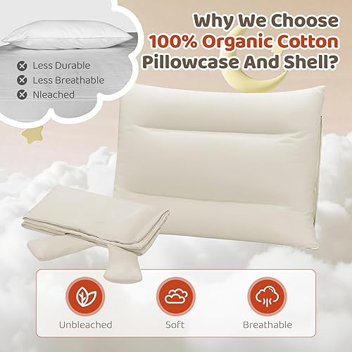 Miniatura 24 de LOFE Almohada orgánica para niños pequeños con funda de almohada, almohada de 13 x 18 pulgadas con funda de algodón 100 % orgánico, lavable a