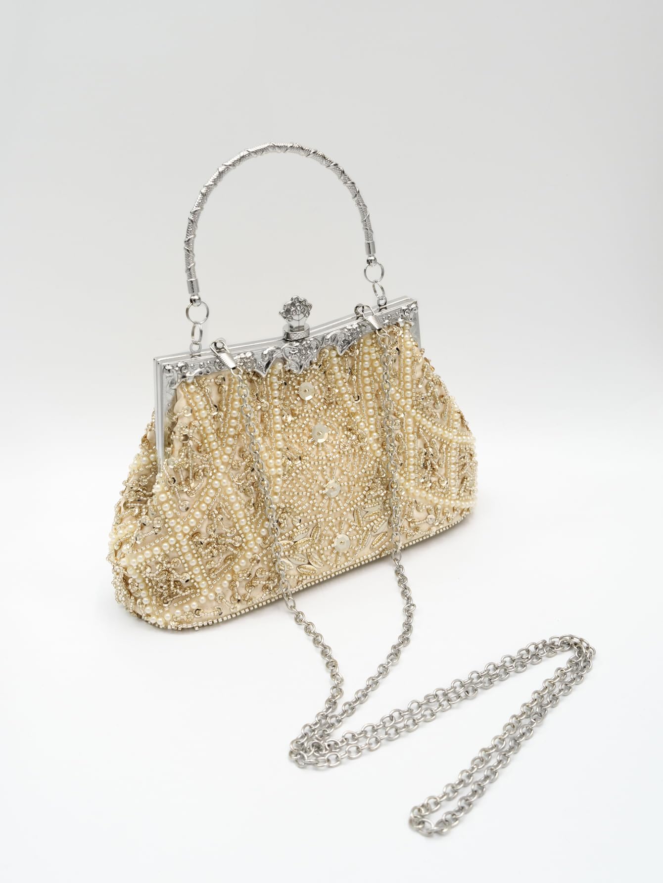 Bolso de noche vintage con cuentas de hojas florales y lentejuelas, elegante bolso de mano para mujer, para novias, bailes, fiestas y formales