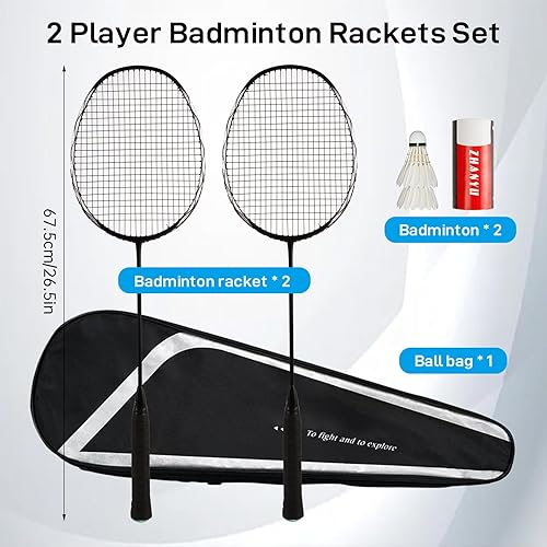 Miniatura 7 de Raquetas de bádminton, juego de raquetas de bádminton, de fibra de carbono, de una sola pieza, ultraligeras de 2.89 oz, raqueta de entrenamiento de