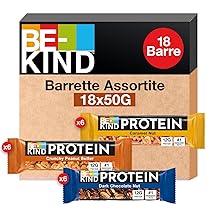 BE-KIND Protein Barretta Proteica, Confezione Mista in 3 Gusti diversi, Snack Proteico Senza Glutine, 12 gr di Proteine, 1 Confezione x 18 Barrette da 50 gr