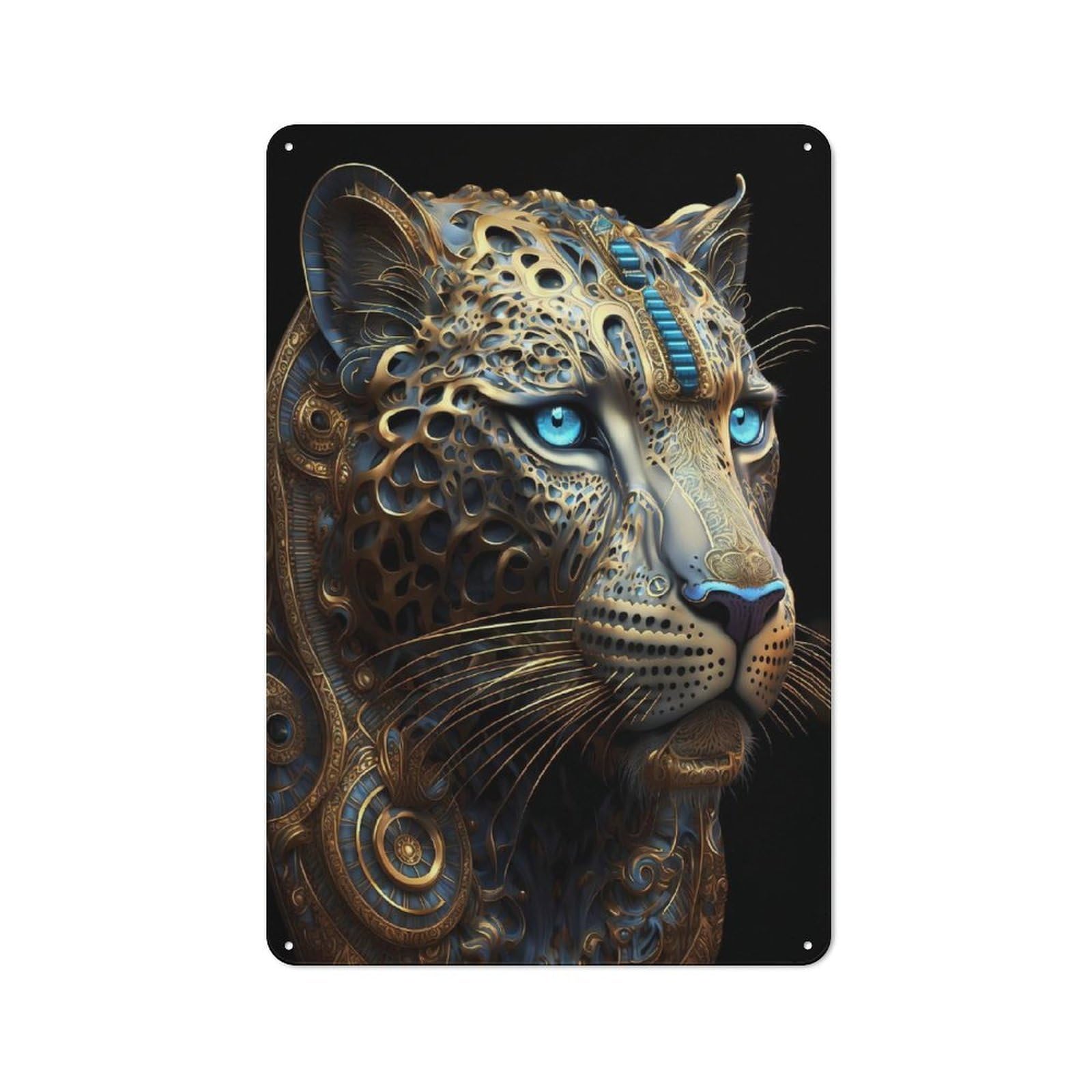 Junmoney Style-14 Metal Plaque With Mystical Cosmic Leopard Design 30X20cm, Country Style Cafe Wall Decor For Bakery, Diner, Cafe Or Family Room