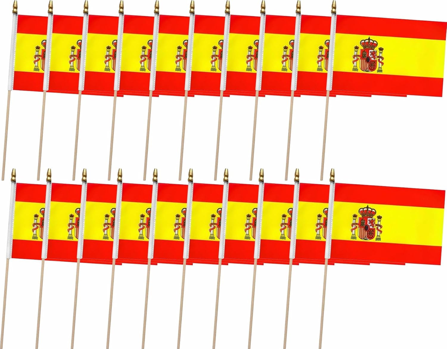 20 Pack Spain Flags Spanish Stick Flag Small Mini Handheld Flags with 12.6inch Wooden Poles for National Day,World Cup,Sports Events, Party Decorations (5×8 Inches)