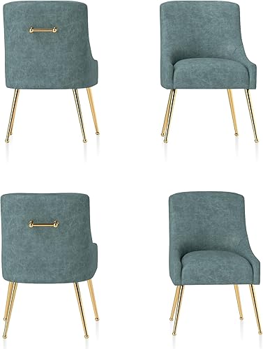 Miniatura 35 de Juego de 2 sillas de comedor, modernas sillas de comedor de terciopelo con patas doradas, sillas decorativas tapizadas para sala de estar, Azul