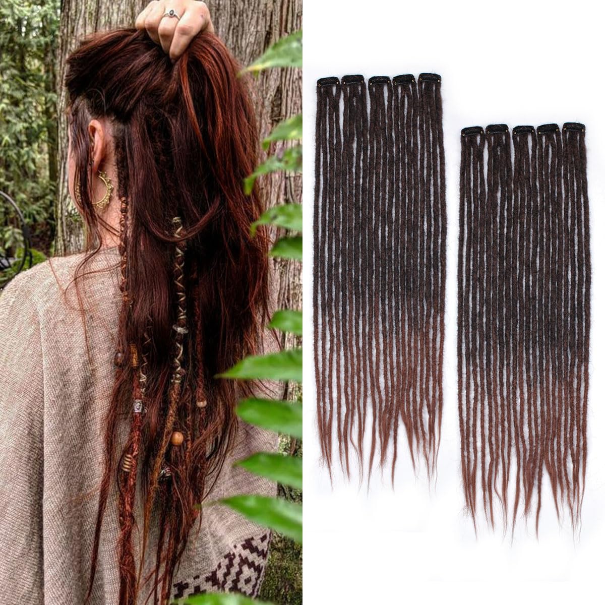24 Inch Clip in Dreadlock Hair Extensions 10Clips 40 Strands Synthetic Handmade Soft Clip In Dreads Extensions for Women,1B/30