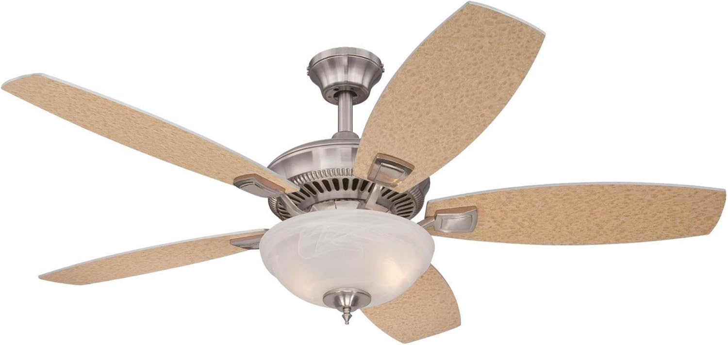 Black Friday - 40% OFF Westinghouse Lighting 7209400 Tulsa 52-inch Indoor Ceiling Fan, Light Kit with White Alabaster Glass, Brushed Nickel with LED Bulbs