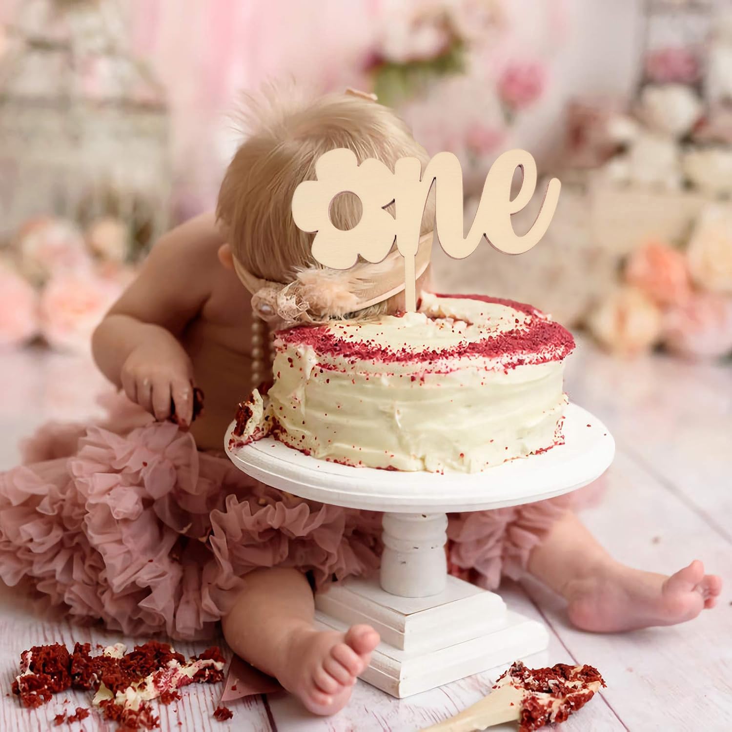 Amazon.com: Hsybdnsk First Birthday Cake Topper - Daisy Wood One