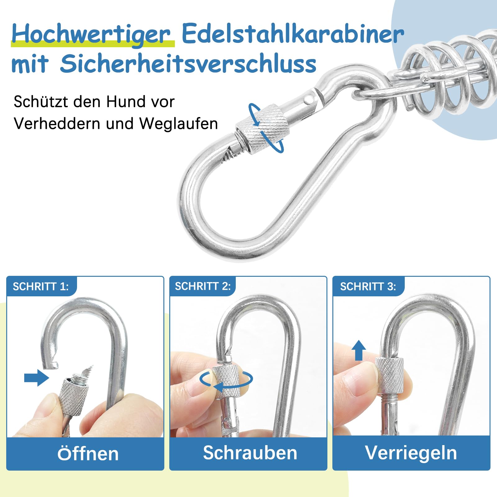 Hofleine für große Hunde,Tie Out Cables Leinen Hofleine für Hunde, stoßdämpfender Feder,langlebiger und Leichter Drehhaken für Hof und Camp,rostfreie Pet Leine für mittlere bis große Hunde,9 Meter