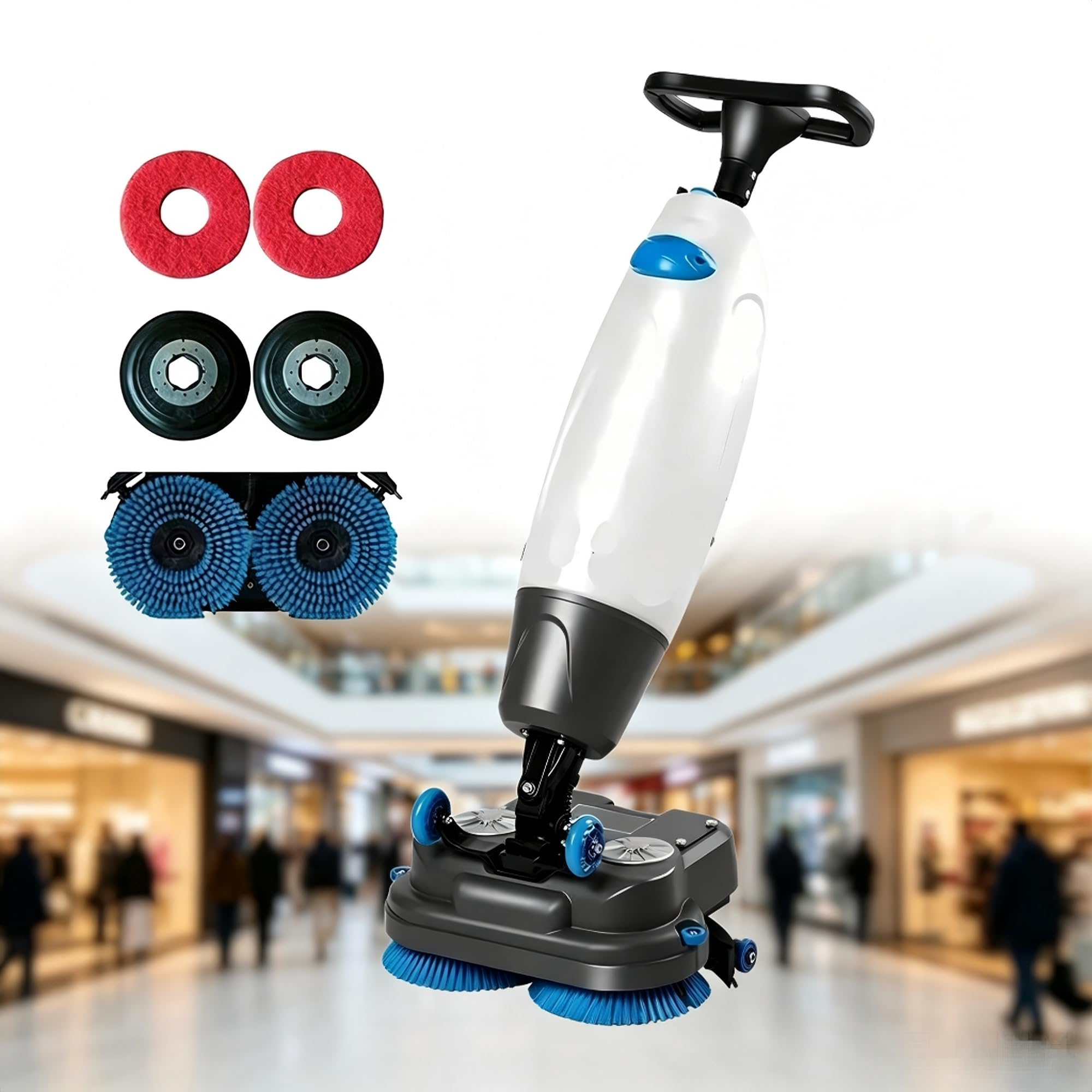 Fregadora secadora de piso con operador a pie, fregadora de piso comercial for taller de oficina en casa, dirección flexible de 360 ​​​​grados, diseño compacto con operador a pie(White)